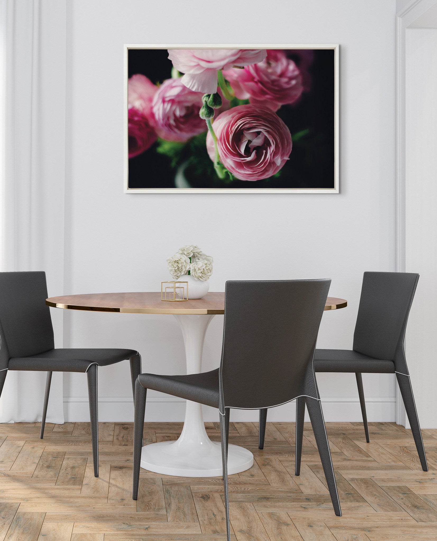 Sylvie Ranunculus In Color Framed Canvas by Kristy Campbell