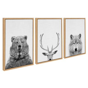 Sylvie Bear Deer and Wolf Framed Canvas by Simon Te of Tai Prints