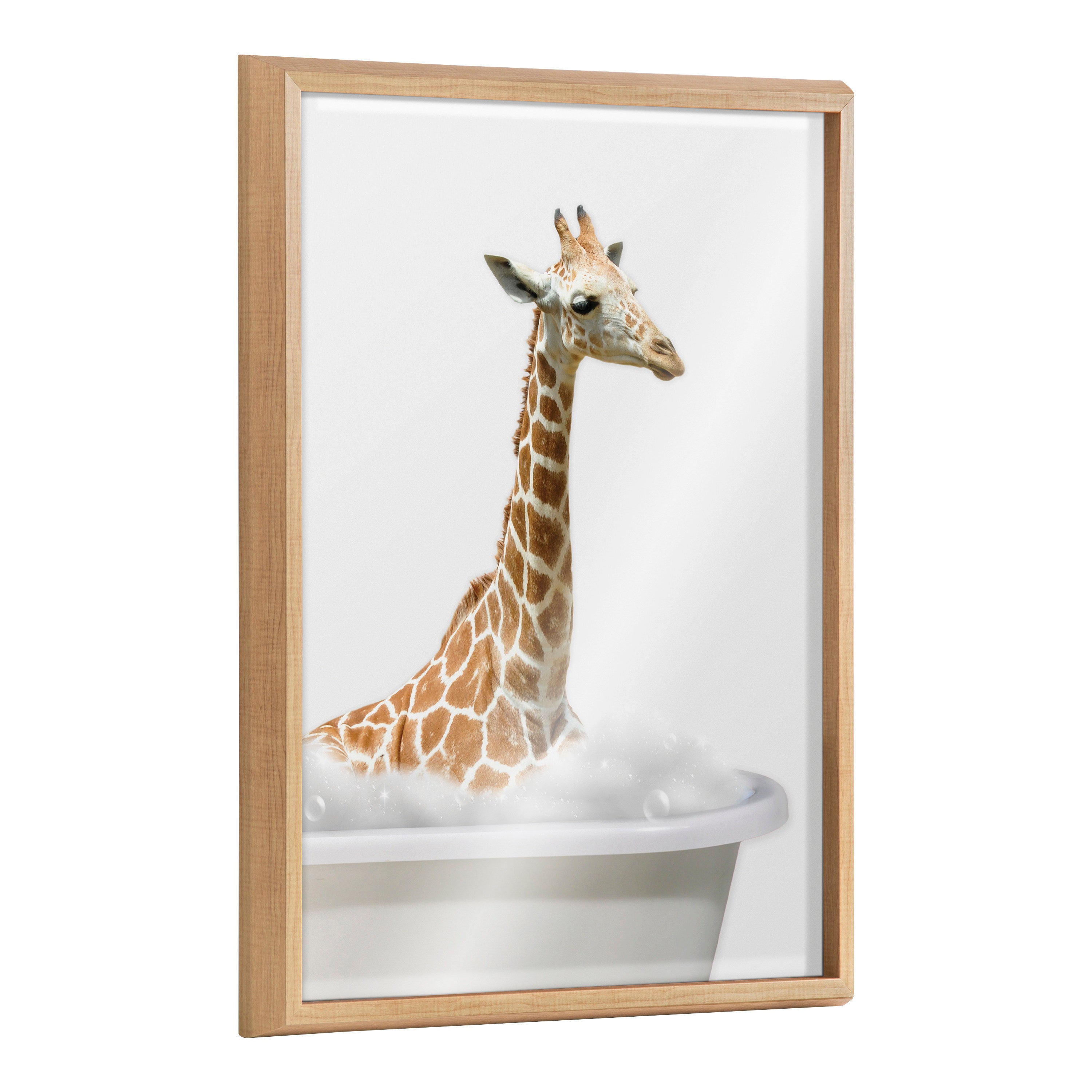 Blake Bathroom Bubble Bath Giraffe Framed Printed Glass by The Creative Bunch Studio