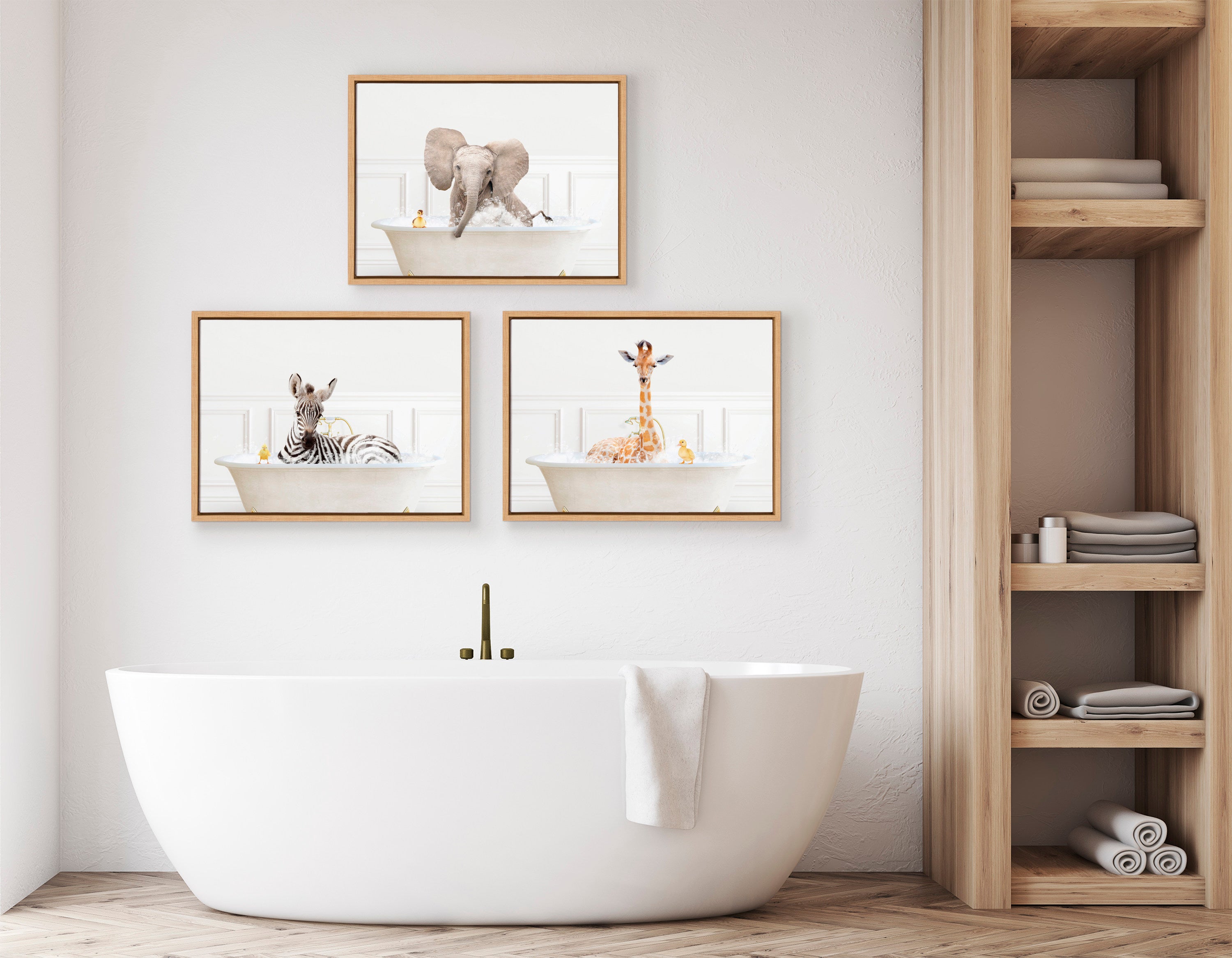 Sylvie Baby Elephant No4 In Bubble Bath Neutral Style Framed Canvas by Amy Peterson Art Studio