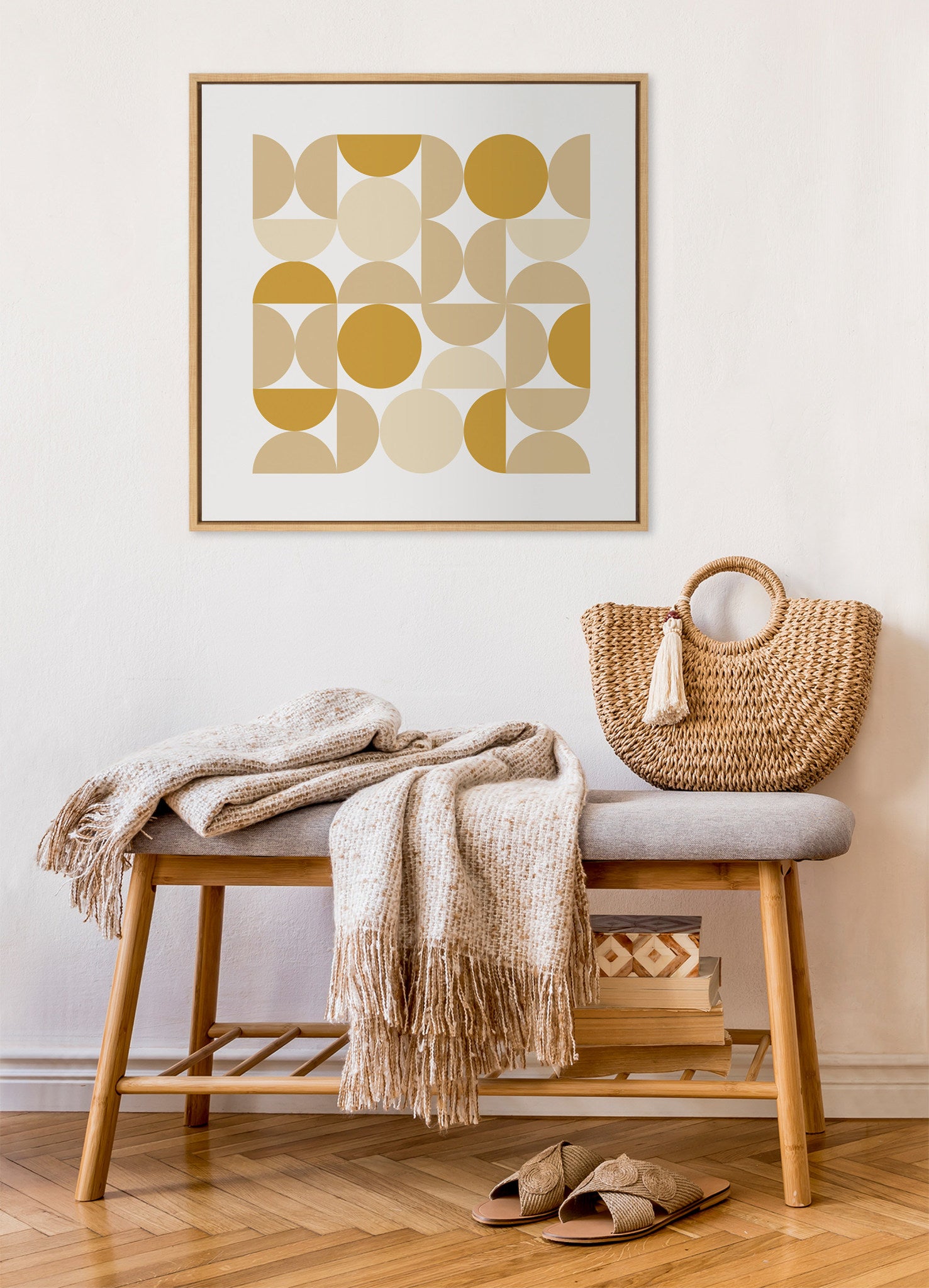 Sylvie Circles and Curves Earthy Neutral Framed Canvas by The Creative Bunch Studio