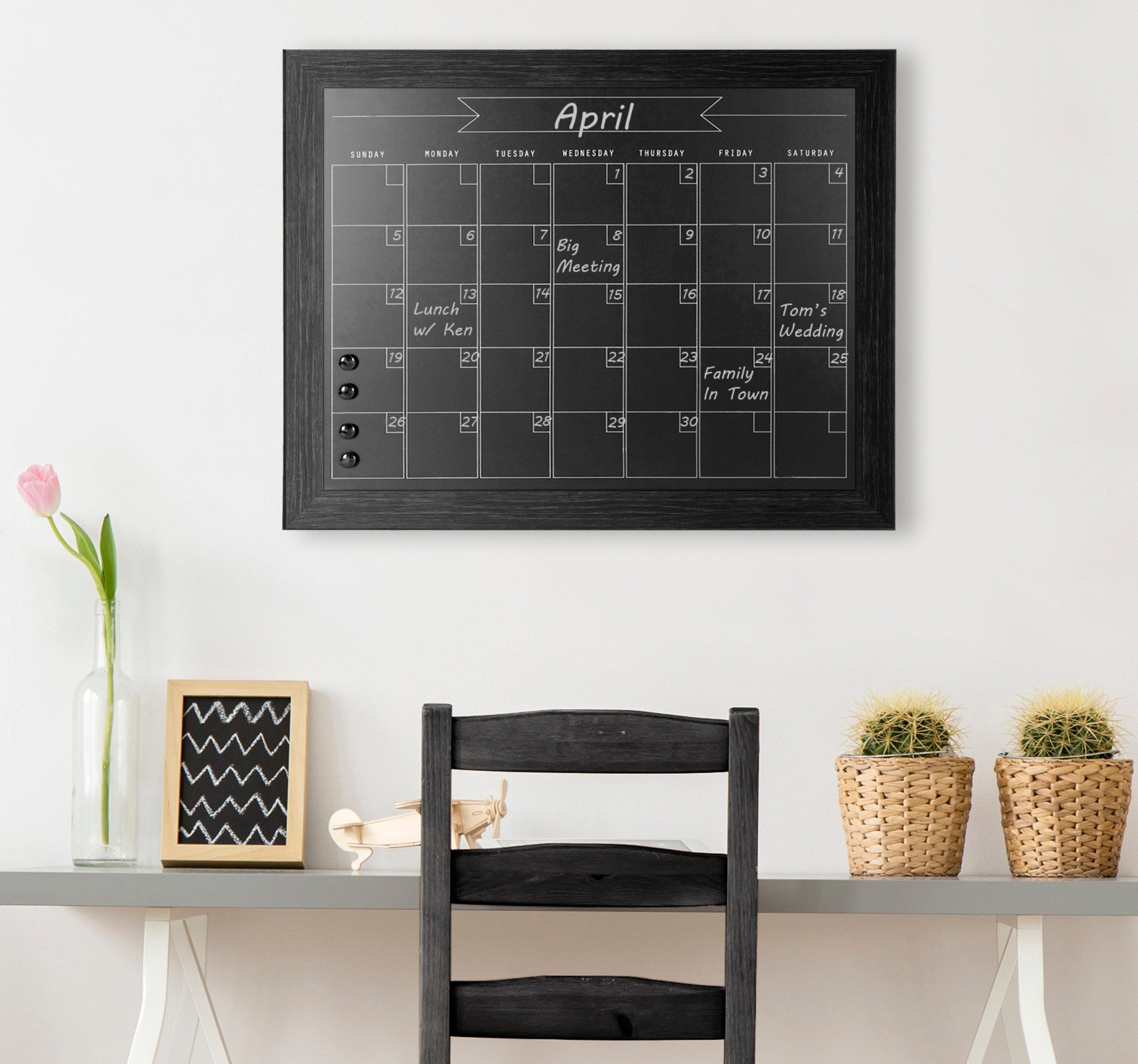 DesignOvation Beatrice Framed Magnetic Chalkboard Monthly Calendar, 23 x  29, Distressed Black, Decorative Wall Organizer – kateandlaurel