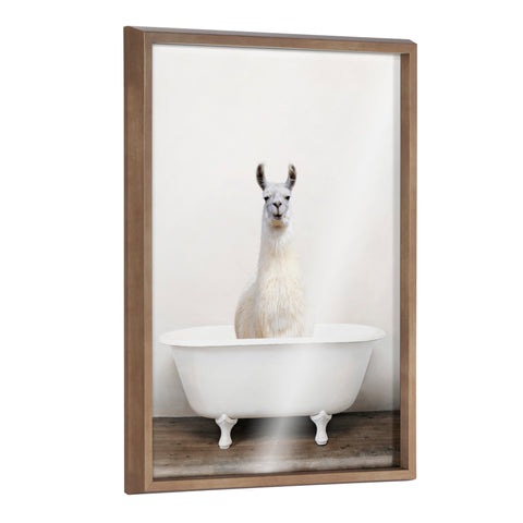 Blake Alpaca in the Tub Color Framed Printed Glass by Amy Peterson Art Studio