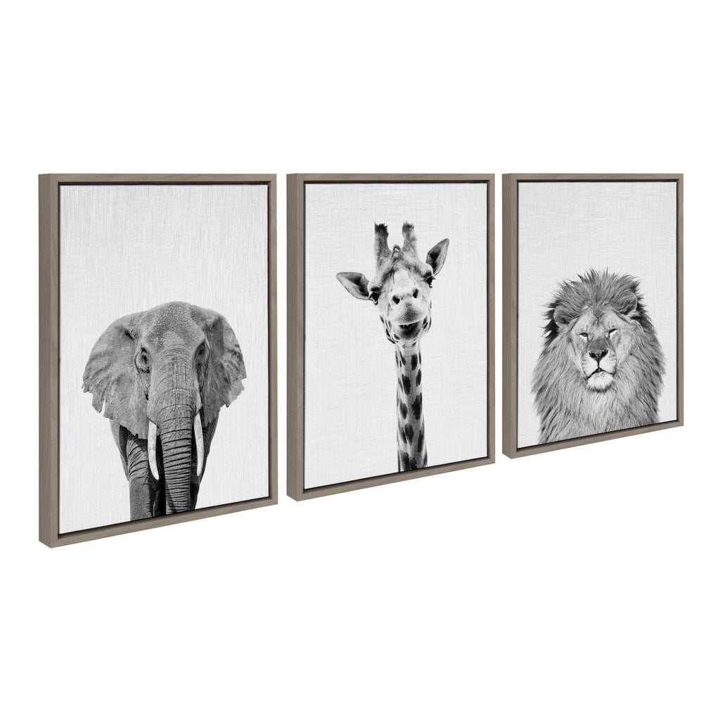Kate and Laurel Sylvie Elephant, Giraffe and Lion Framed Canvas Wall Art  Set by Simon Te of Tai Prints, Piece Set 18x24 Gray, Animal And Nature Wall  Décor – kateandlaurel