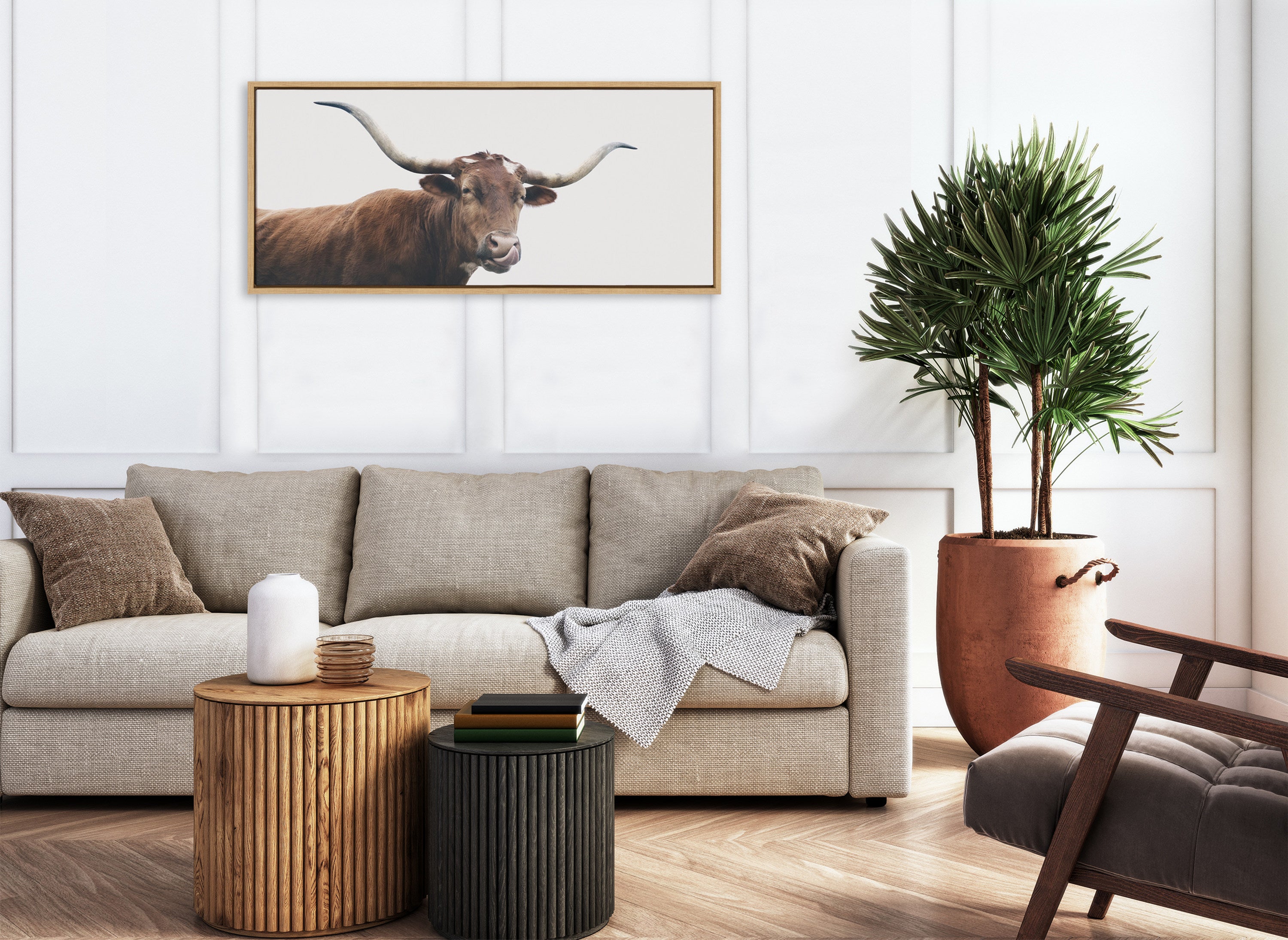 Sylvie Texas Longhorn Cow Lick Framed Canvas by The Creative Bunch Studio