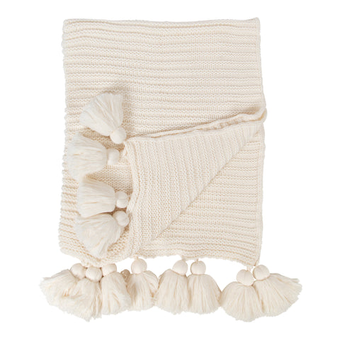 Tassey Knit Ribbed Blanket with Tassels