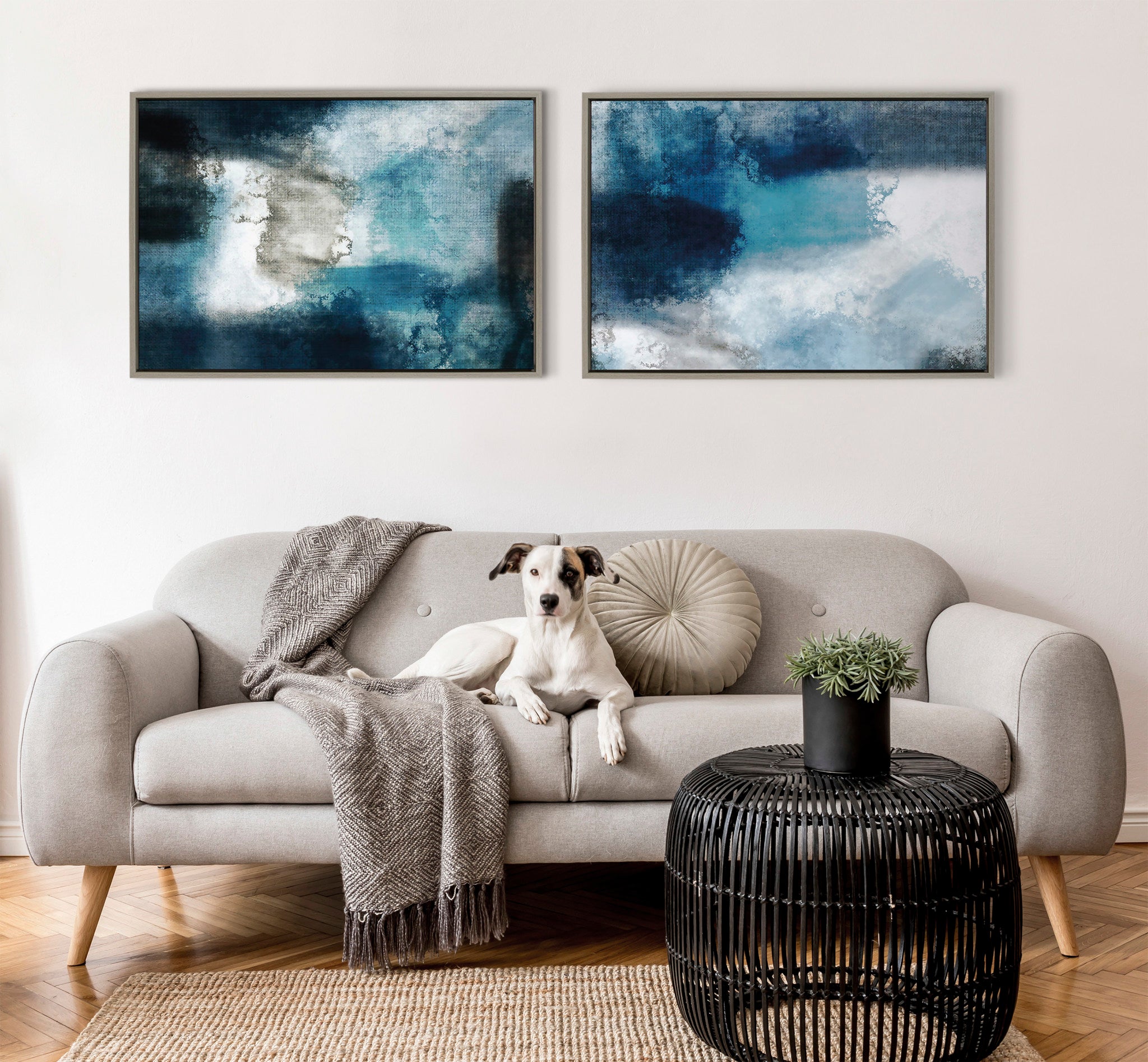 Sylvie Aqua Abstract 2 Framed Canvas by Amy Lighthall