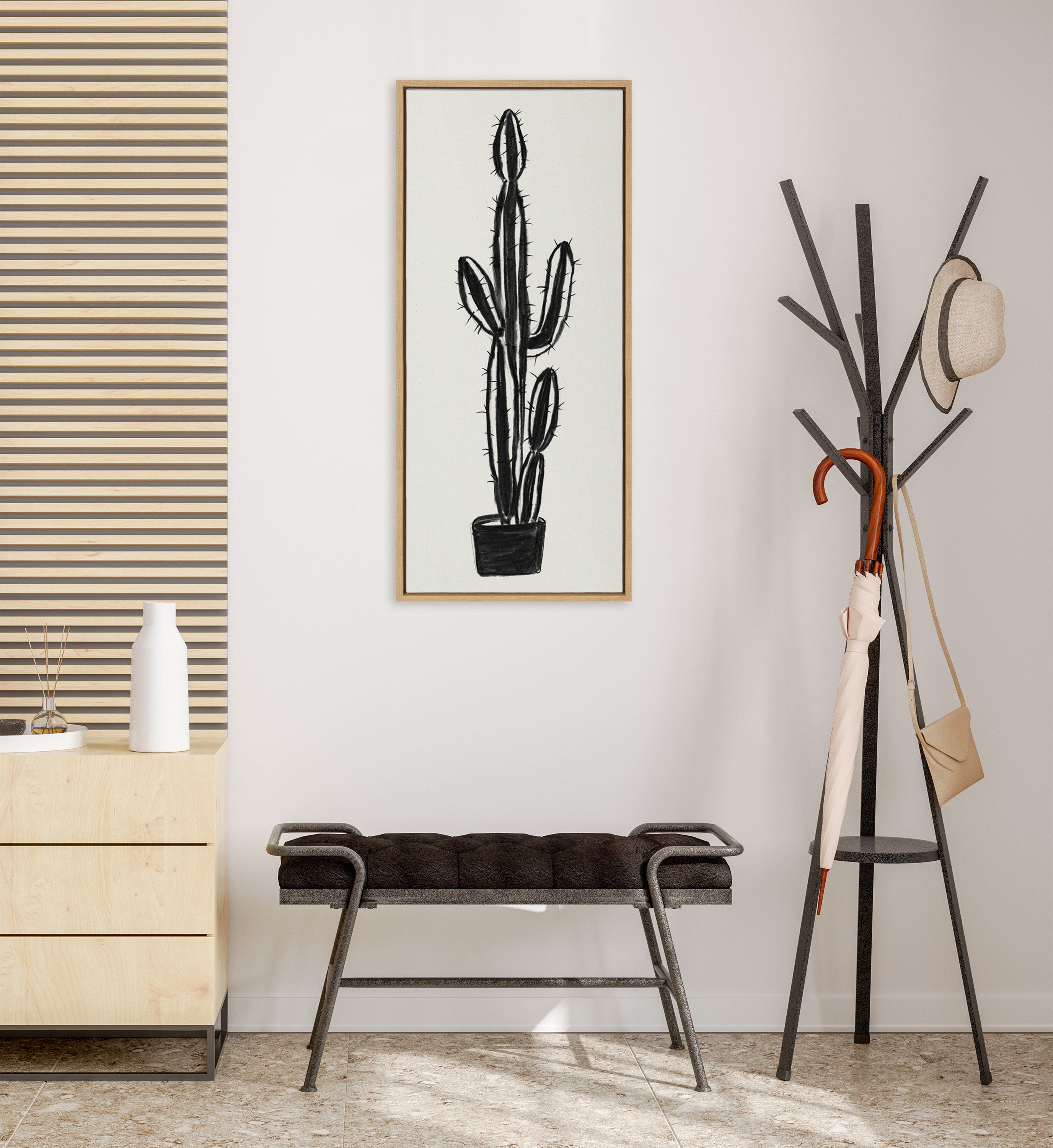 Sylvie 664 Cactus In Pot BW Framed Canvas by Teju Reval of SnazzyHues