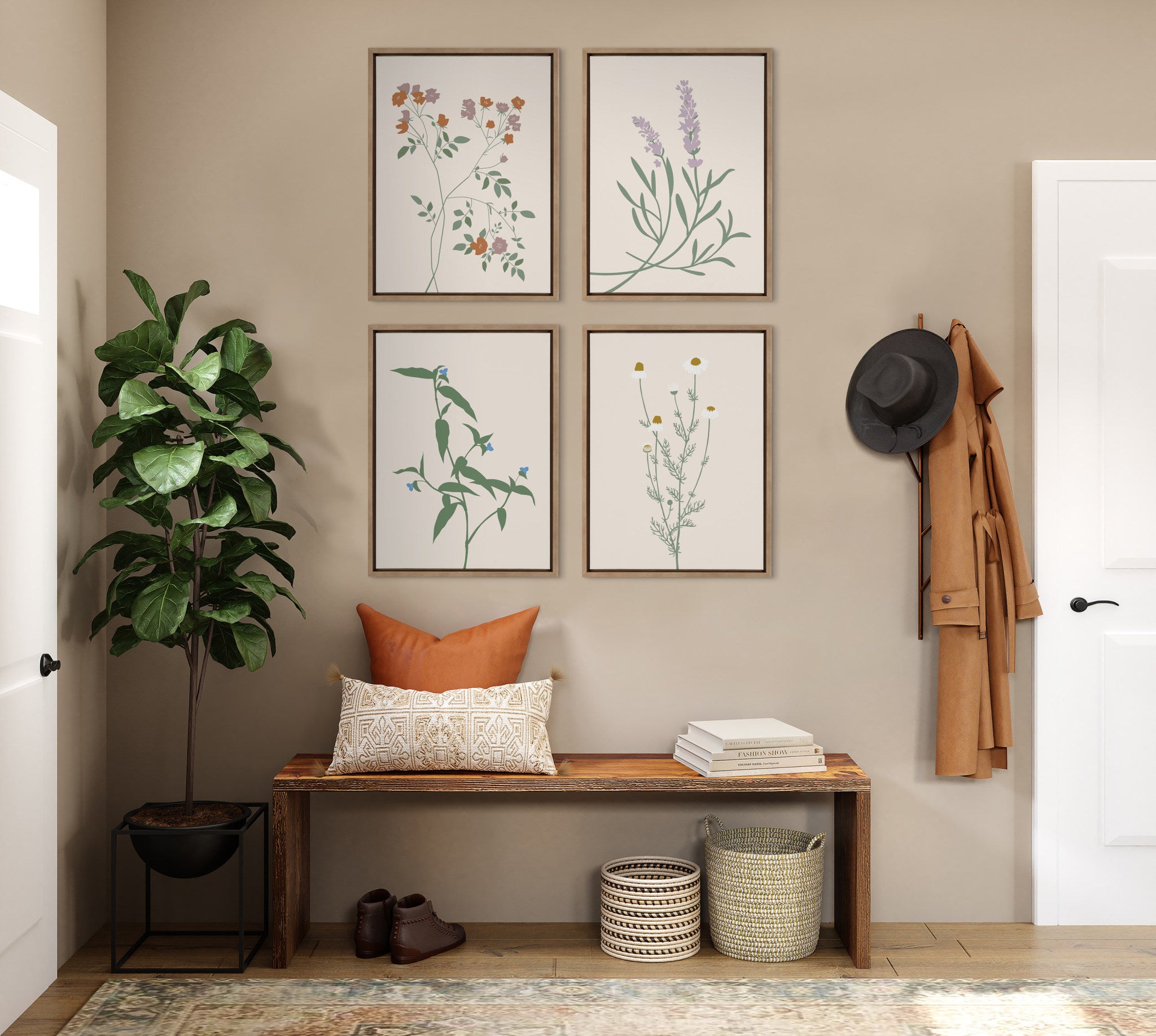 Sylvie Delicate Illustrated Purple Wildflowers Framed Canvas by The Creative Bunch Studio