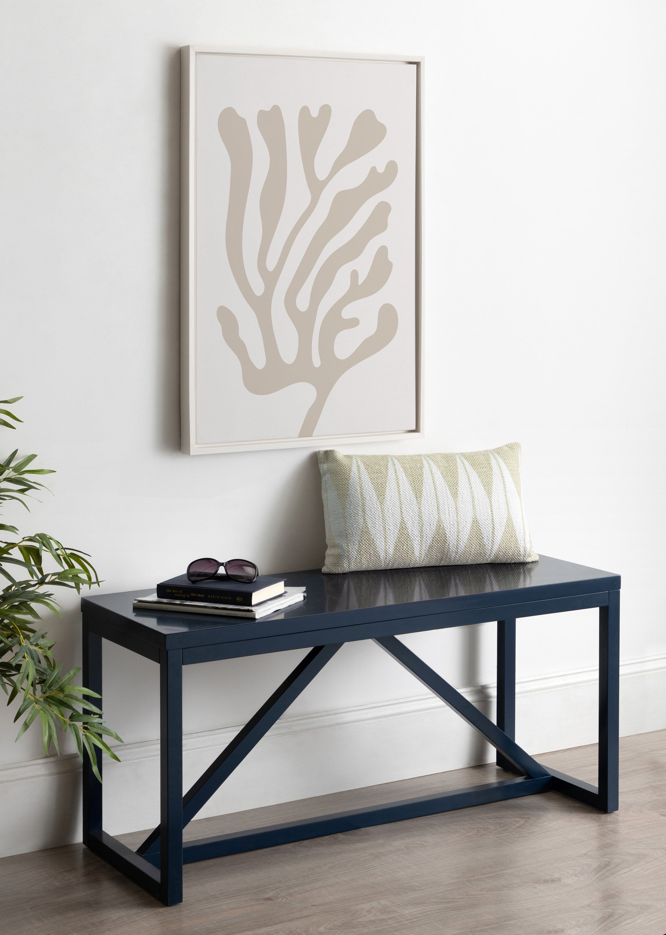 Sylvie Abstract Coral Coastal Beige Framed Canvas by The Creative Bunch Studio