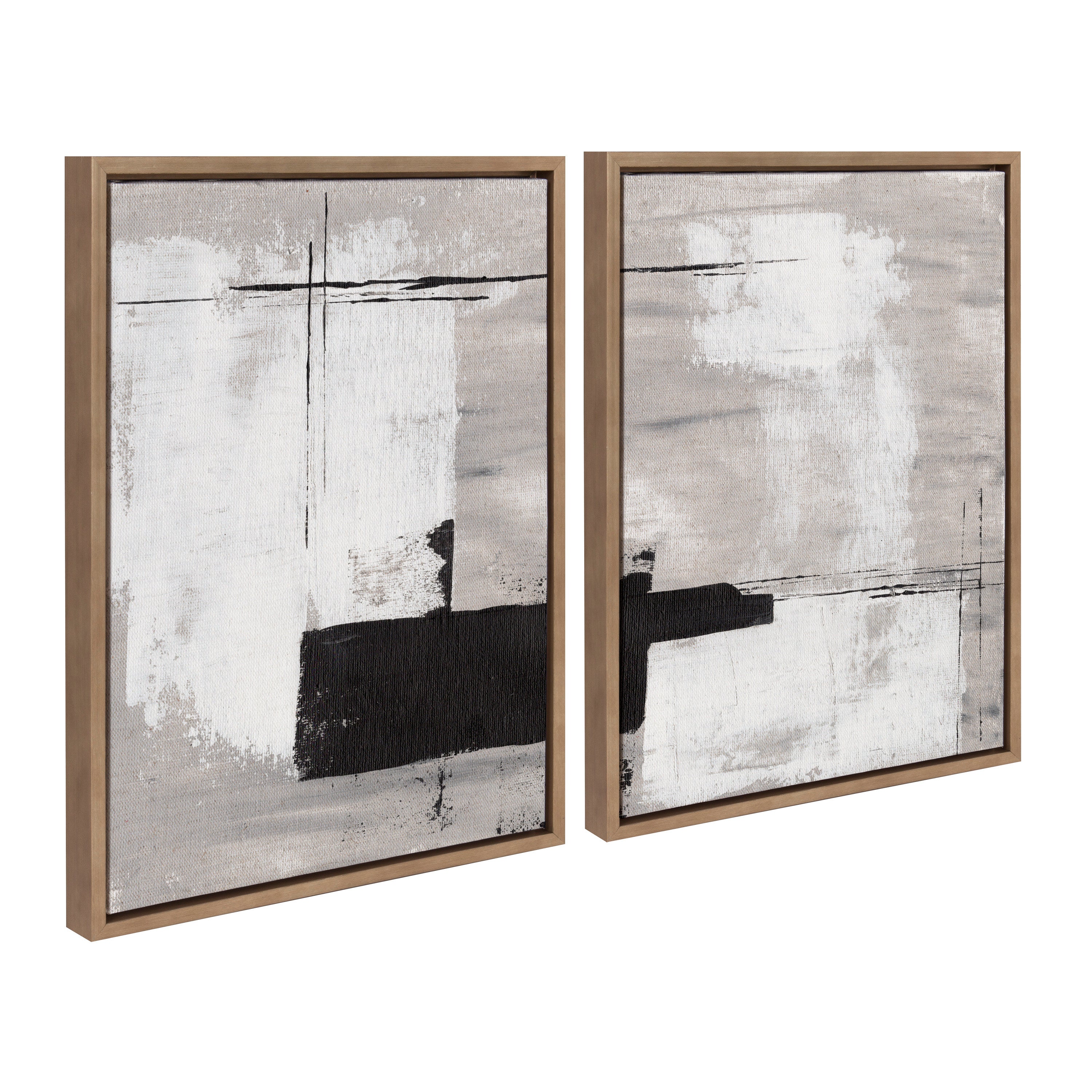 Sylvie Line 1 Left and Right Neutral Linen Framed Canvas Art Set by Nikita Jariwala