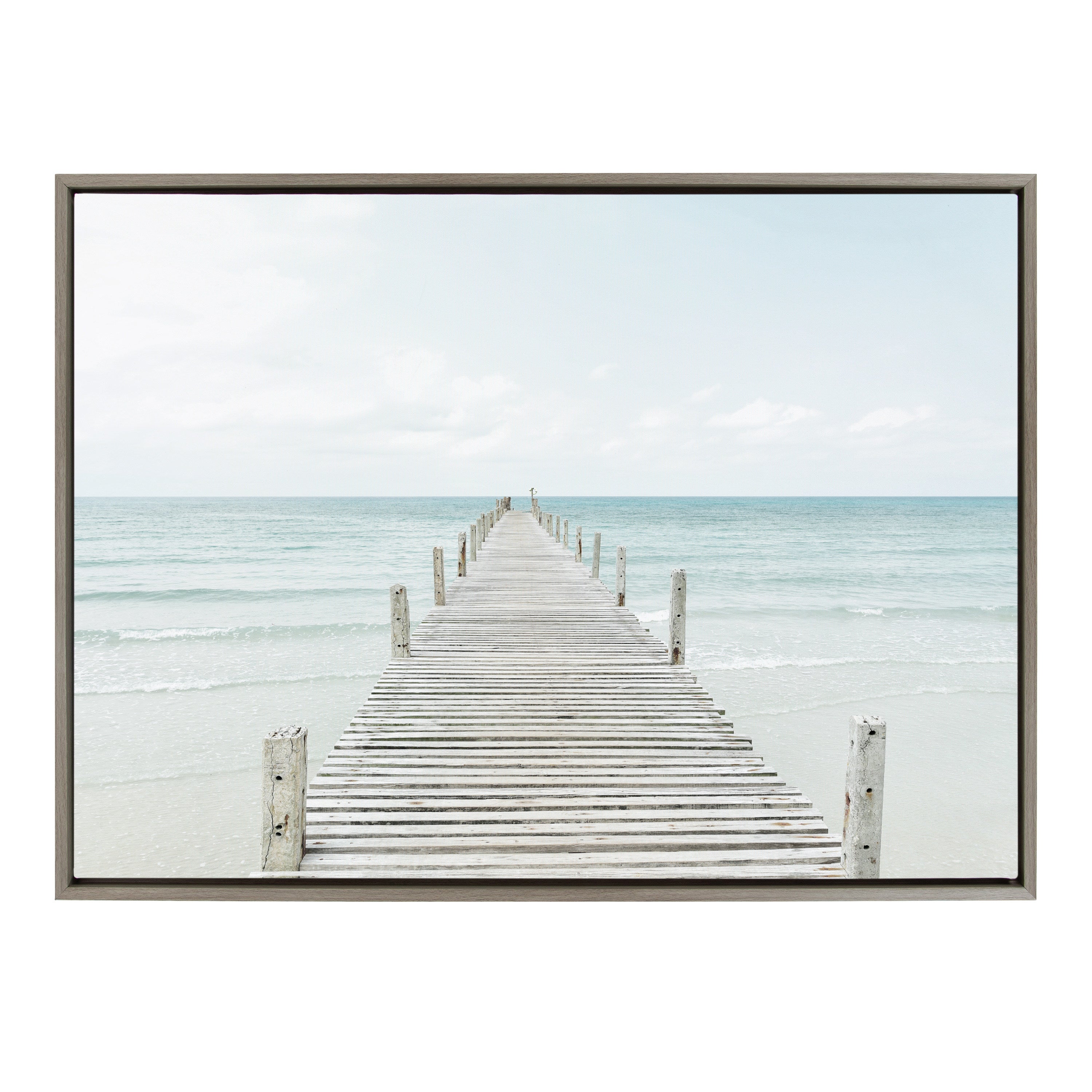 Sylvie Wooden Pier on Beach Framed Canvas by Amy Peterson Art Studio