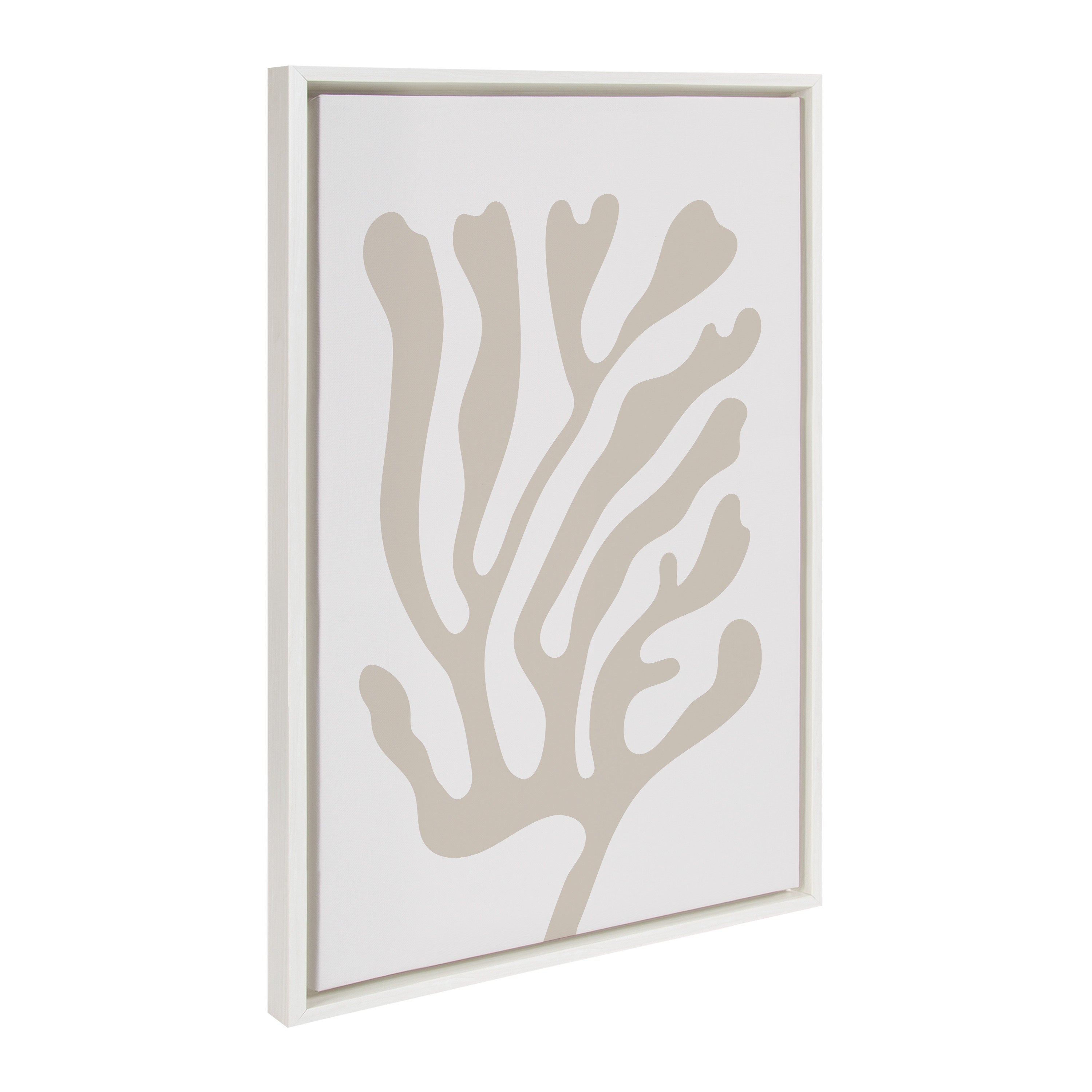 Sylvie Abstract Coral Coastal Beige Framed Canvas by The Creative Bunch Studio