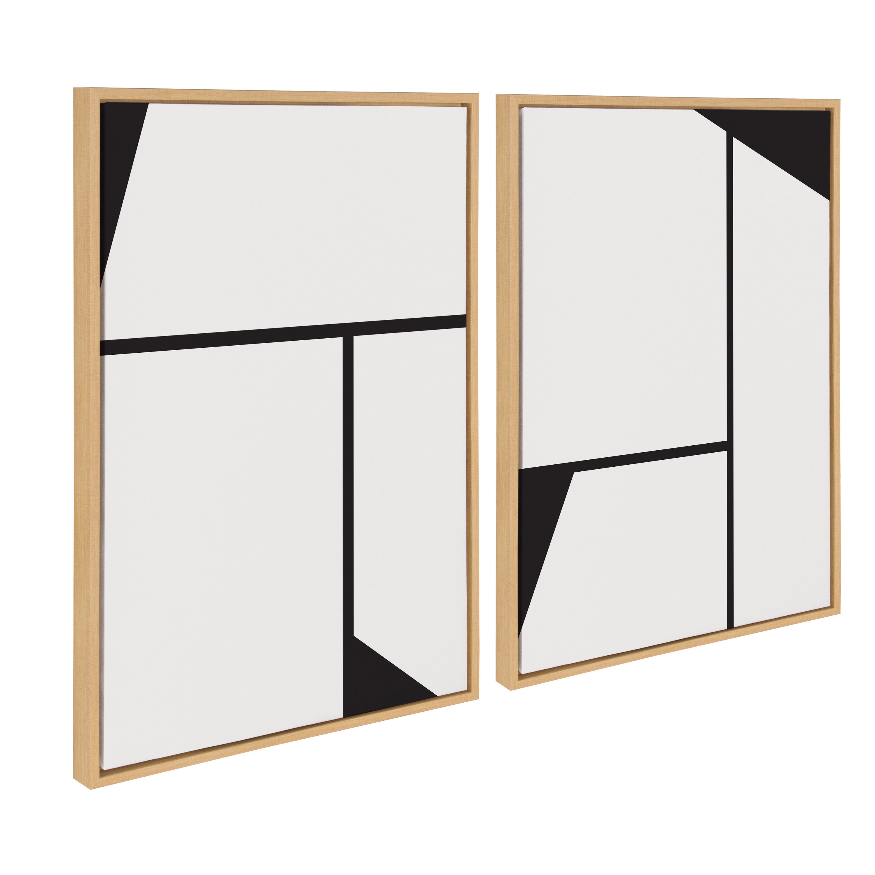 Sylvie Sleek Luxe Minimalist Black and White Abstract Framed Canvas Art Set by The Creative Bunch Studio