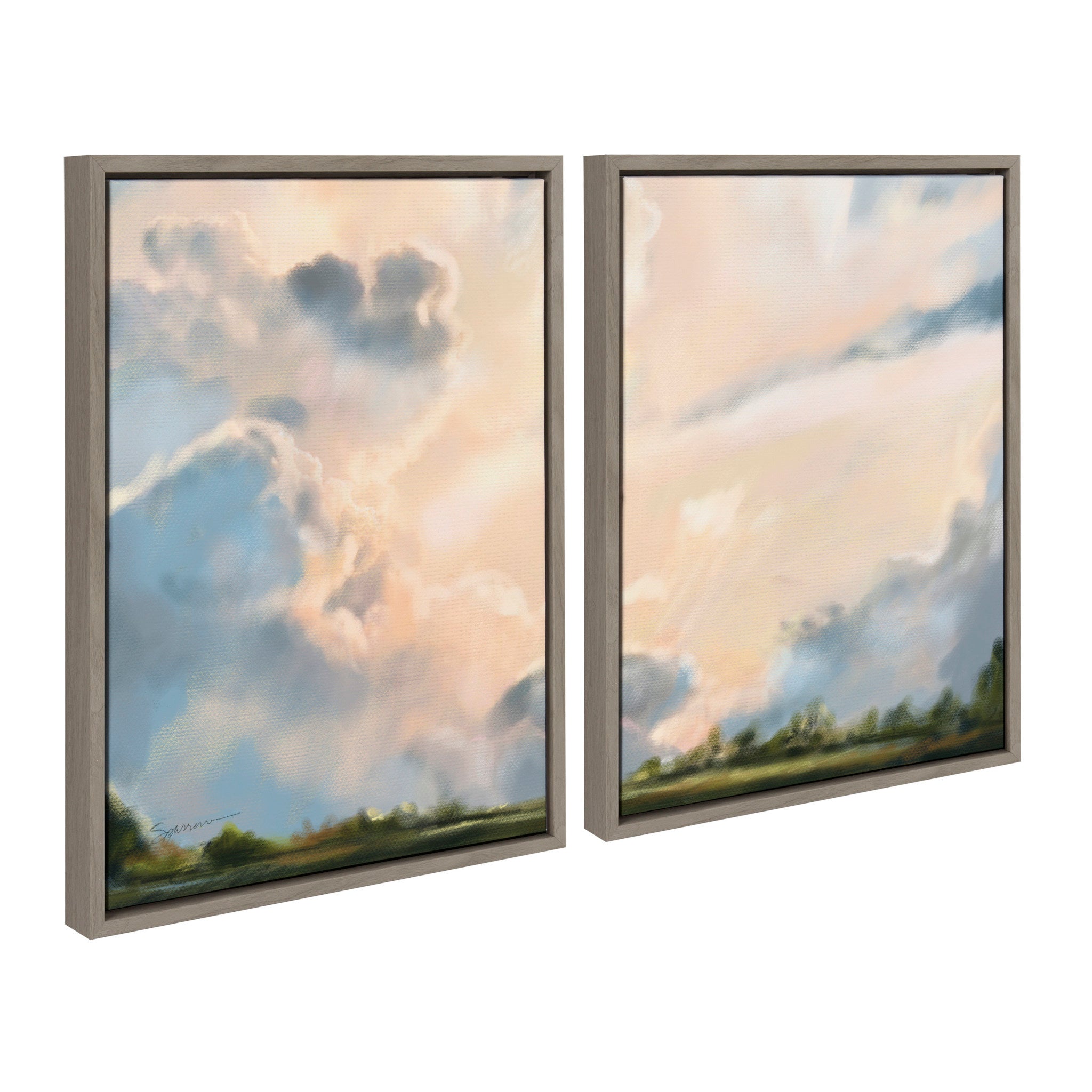 Sylvie Clouds Framed Canvas Set by Mary Sparrow