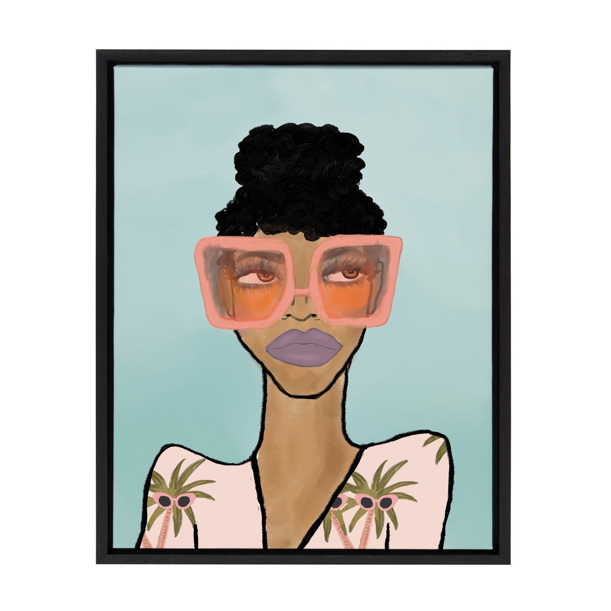Sylvie Fashion Girl 2 Blue Framed Canvas by Kendra Dandy of Bouffants and Broken Hearts