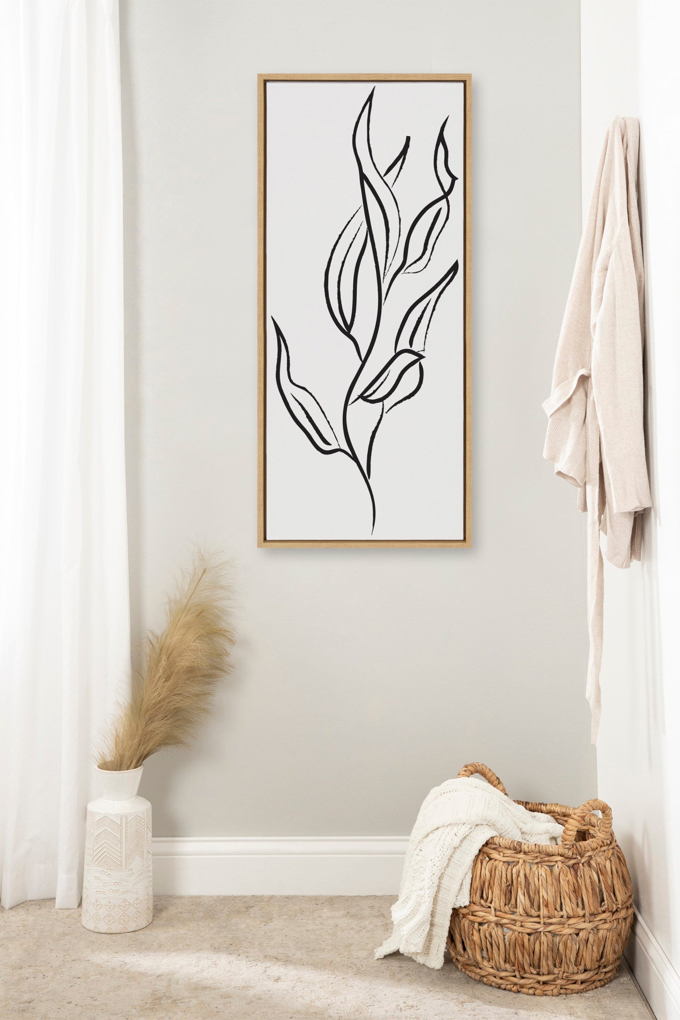 Sylvie Muted Illustrated Botanical Black and White Framed Canvas by The Creative Bunch Studio