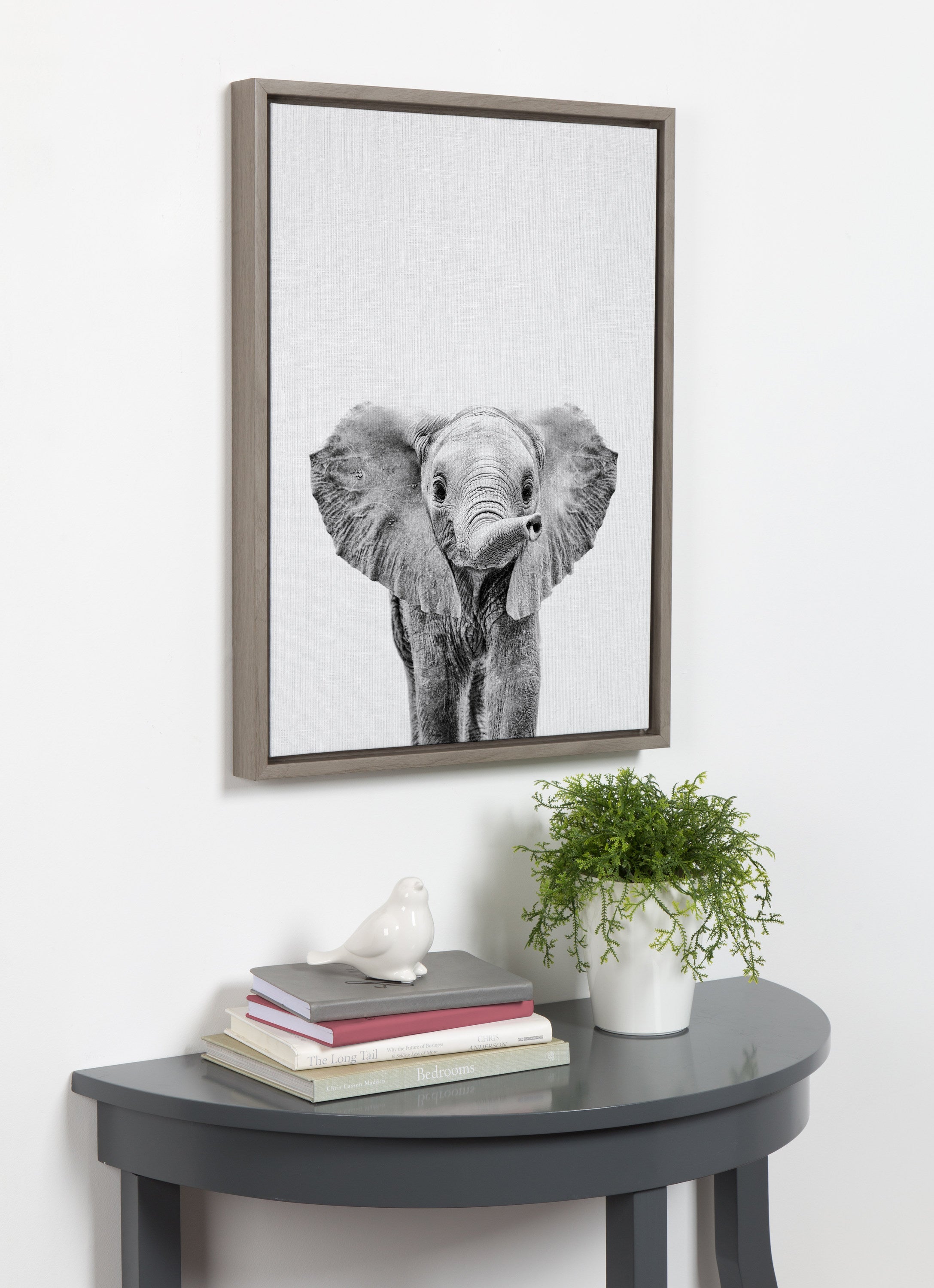 Sylvie Baby Elephant Framed Canvas by Simon Te