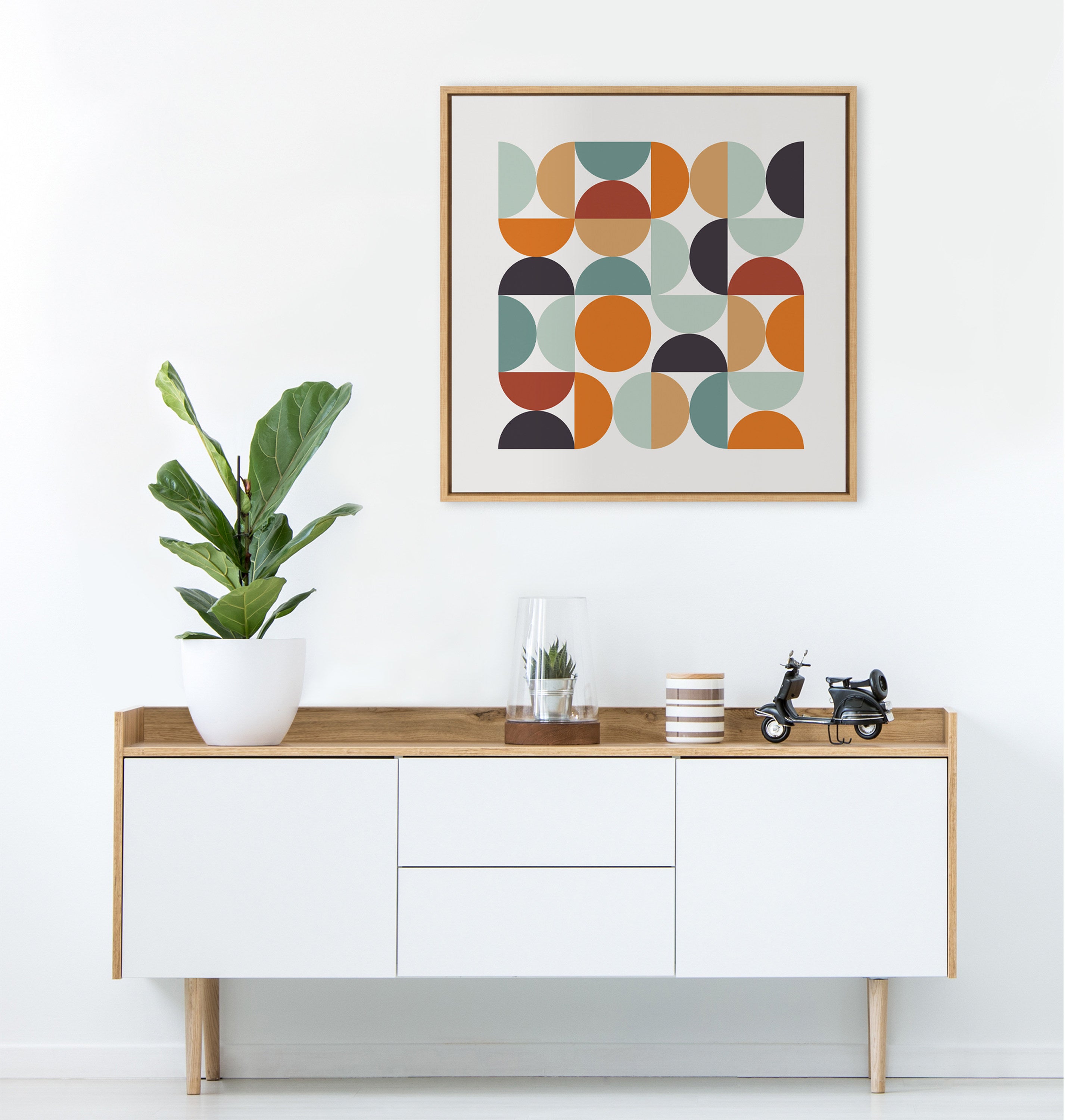 Sylvie Circles and Curves Retro Color Framed Canvas by The Creative Bunch Studio