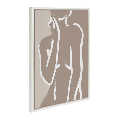 Sylvie Simple Romantic Line Art Drawing Neutral Framed Canvas by The Creative Bunch Studio