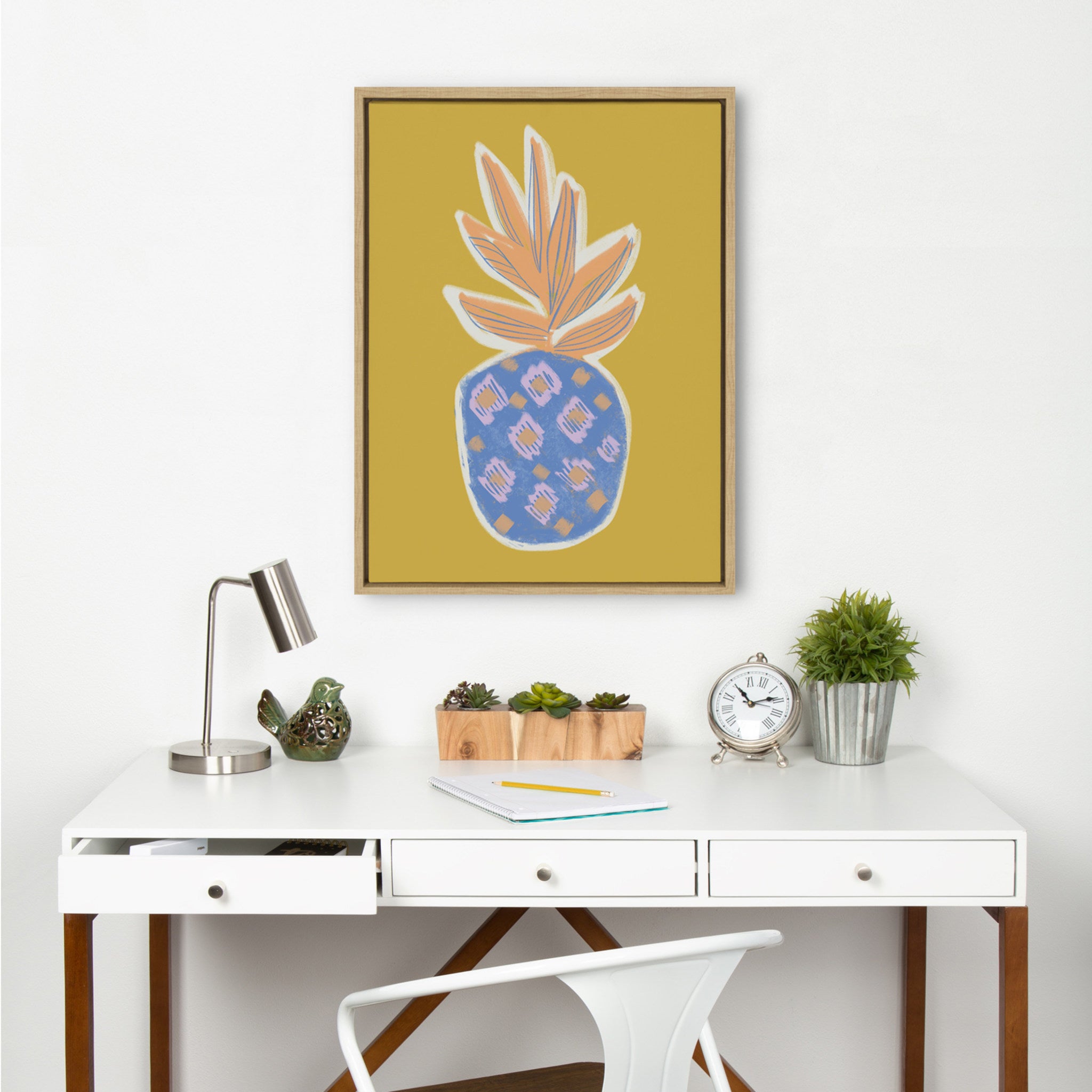 Sylvie Blue Pineapple Framed Canvas by Kasey Free