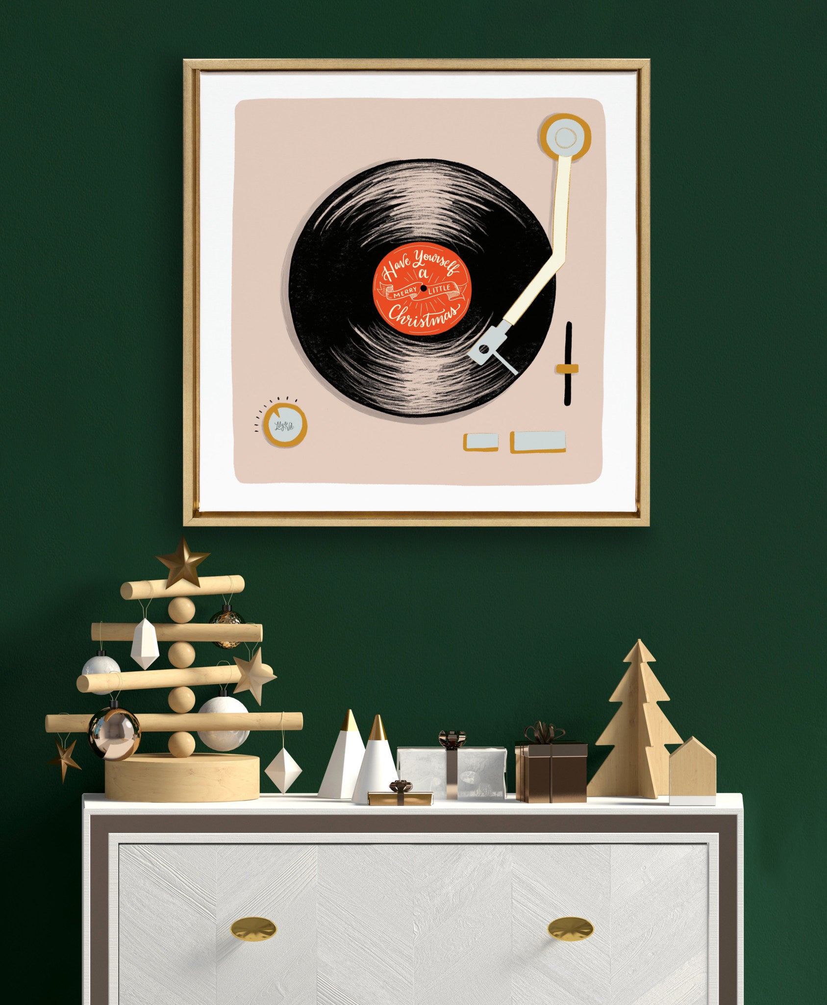 Sylvie Merry Little Christmas Framed Canvas by Valerie McKeehan, Gold 24x24