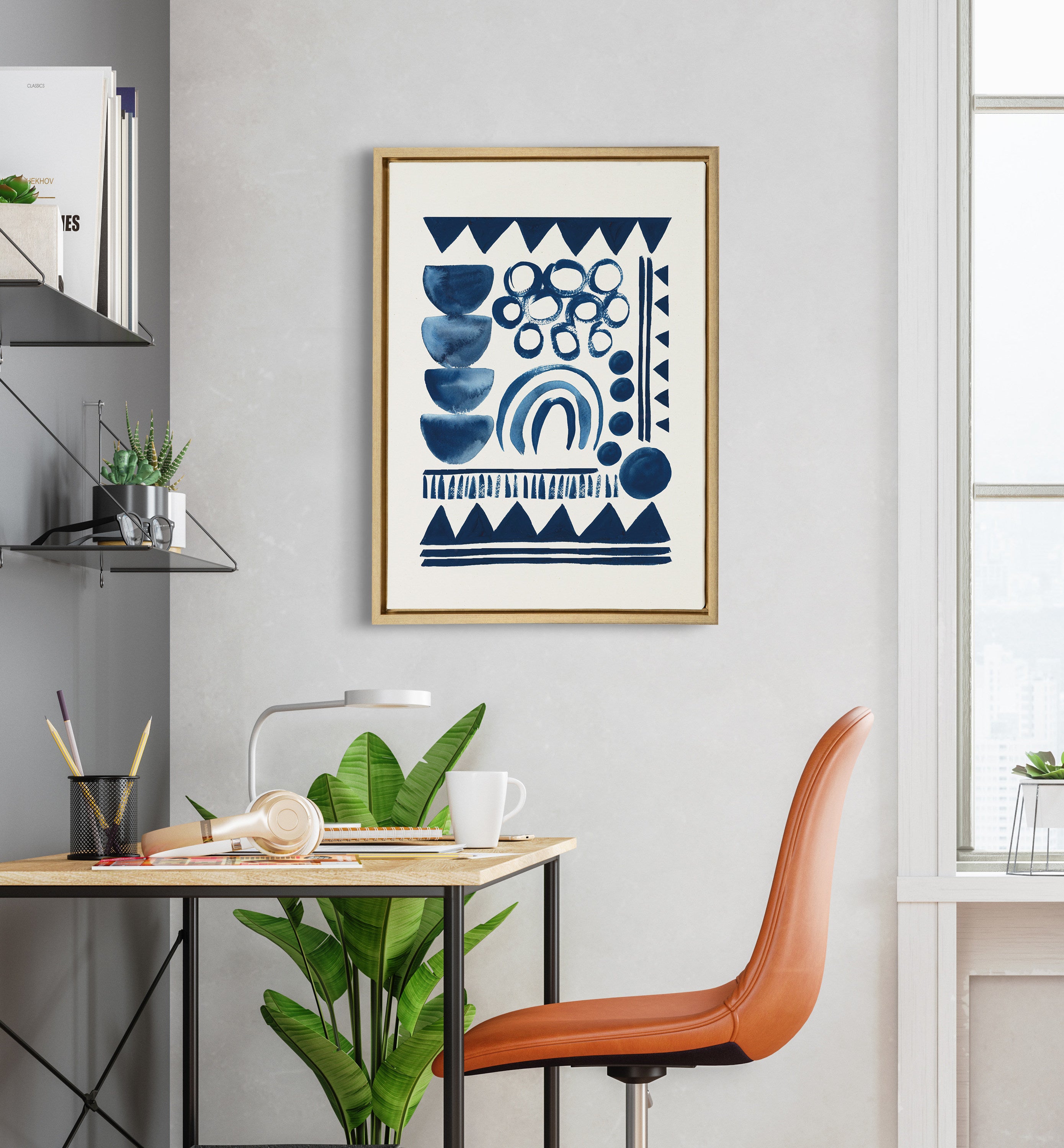 Sylvie 858 Indigo Abstract Framed Canvas by Teju Reval