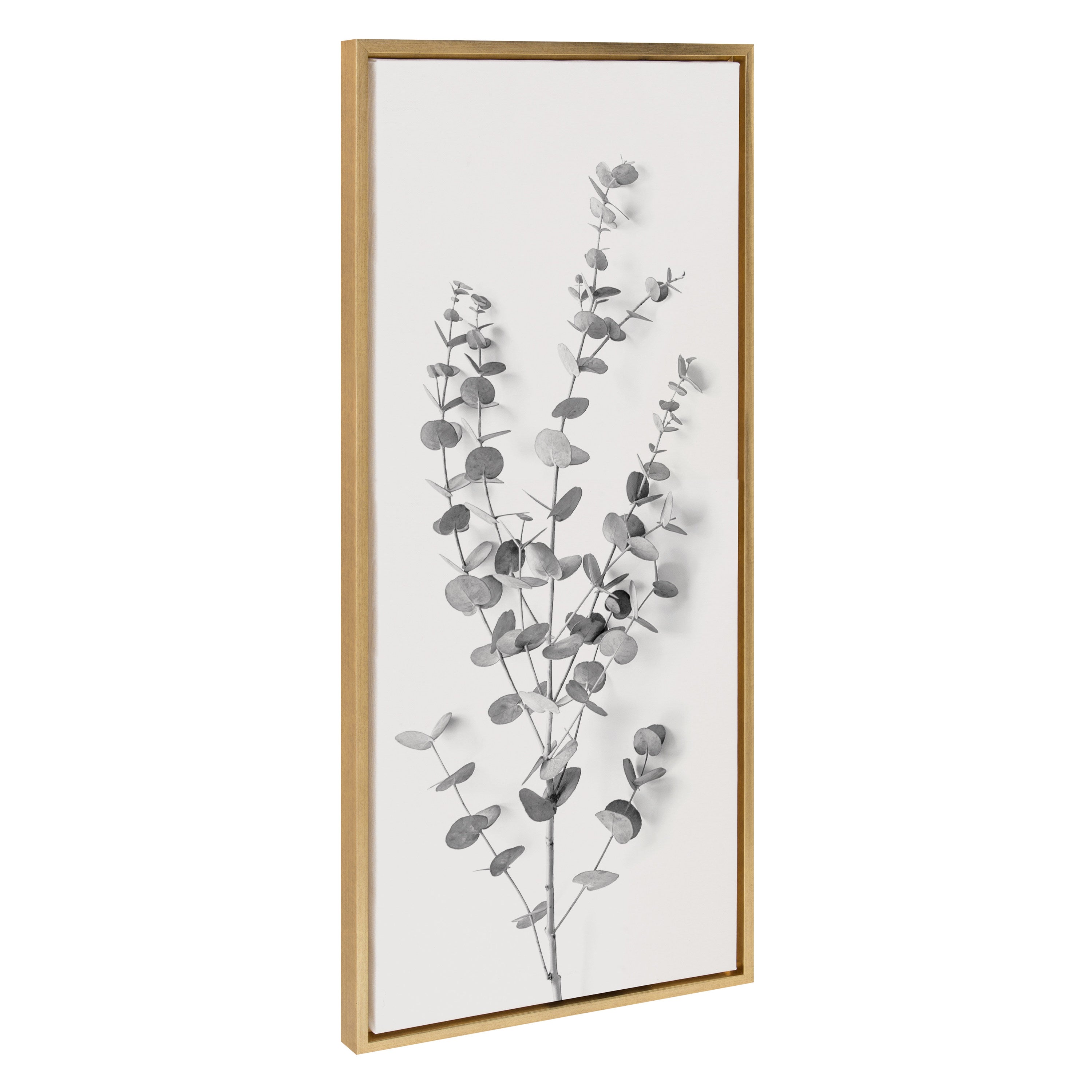 Sylvie Eucalyptus Botanical I Gray and Soft White Framed Canvas by The Creative Bunch Studio
