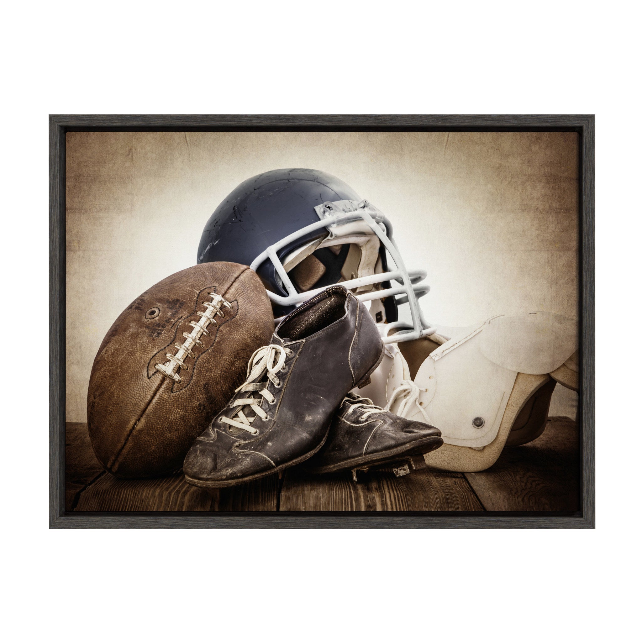 Sylvie Vintage Football Gear Framed Canvas by Shawn St. Peter