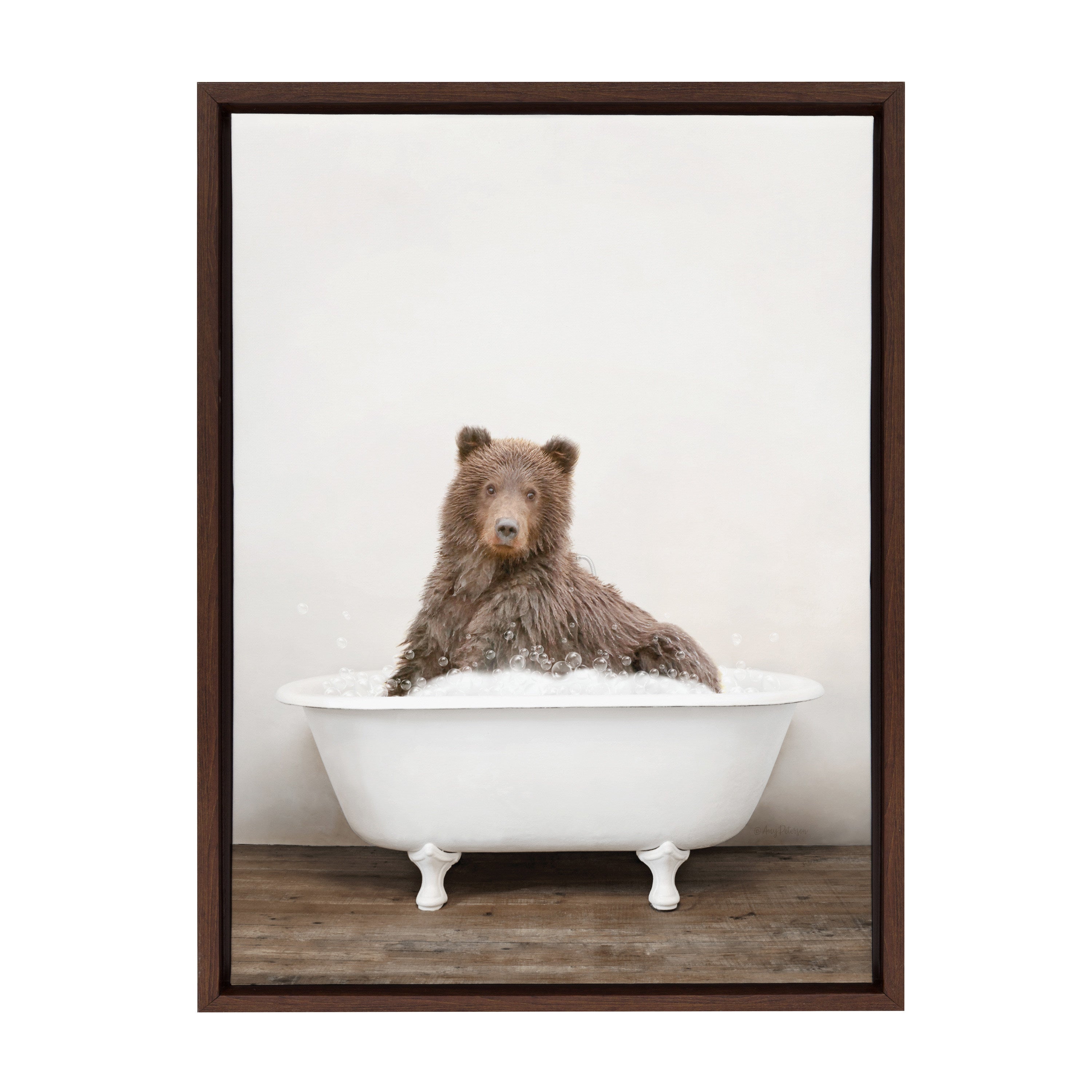Sylvie Bear Rustic Bubble Bath Framed Canvas by Amy Peterson Art Studio