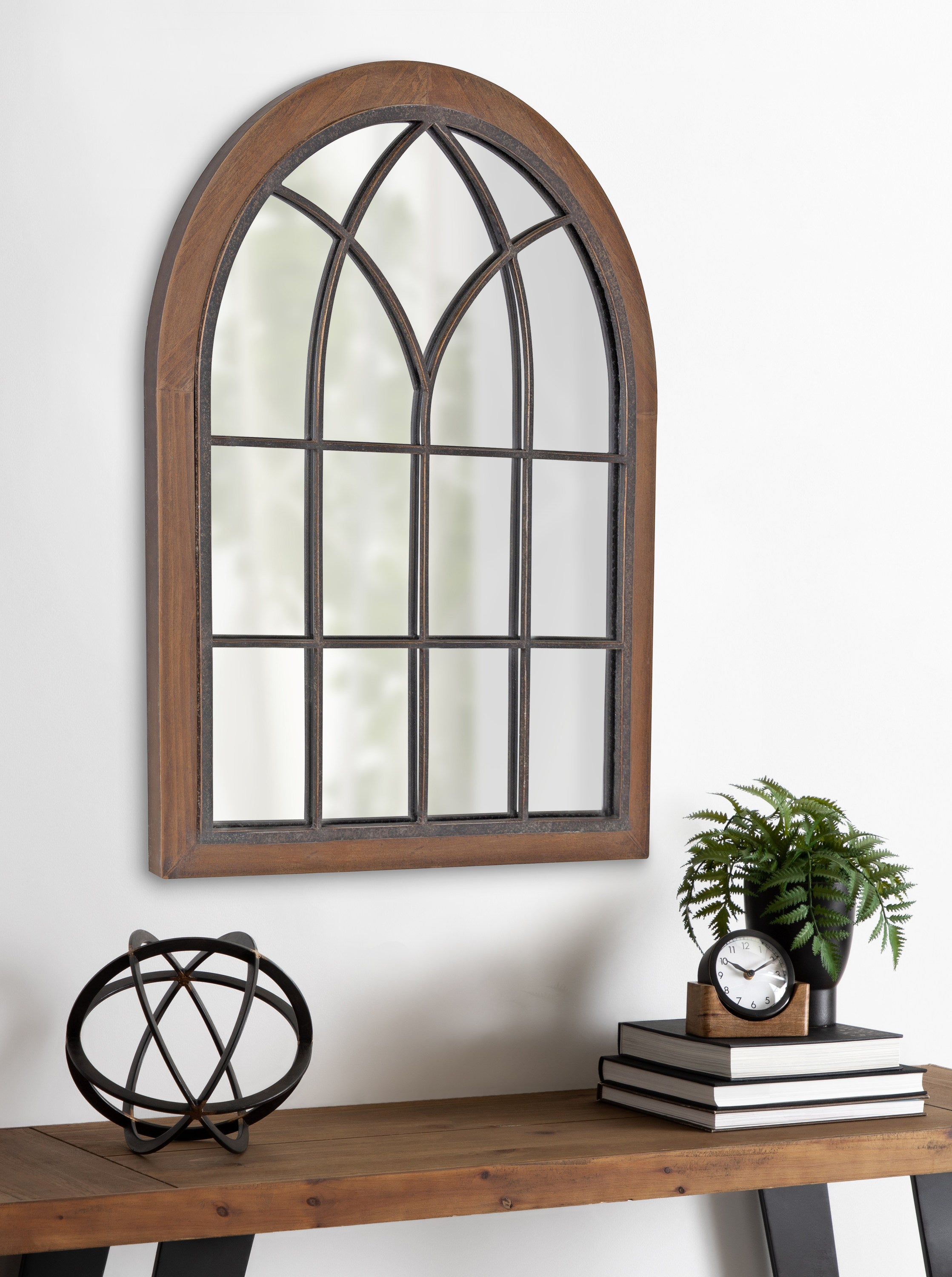 Nola Framed Windowpane Arch Mirror