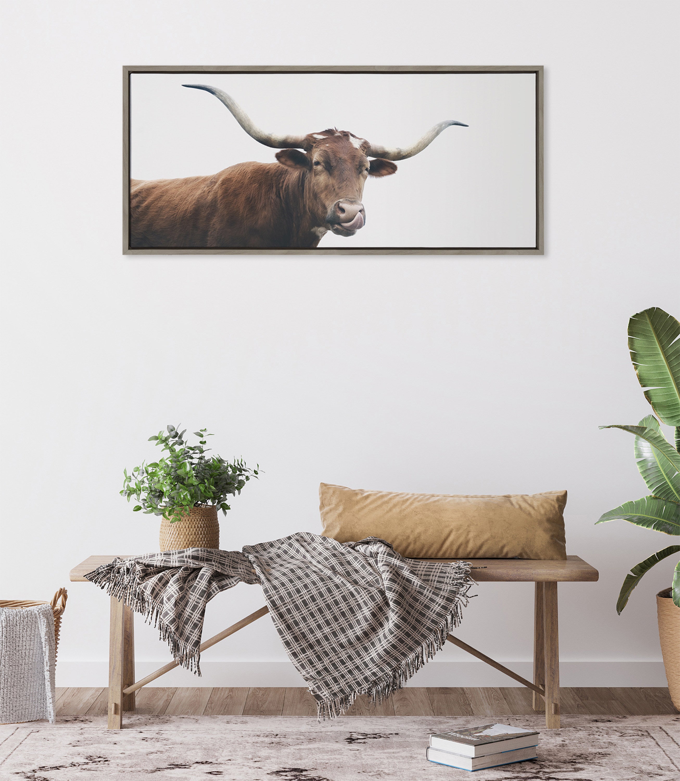 Sylvie Texas Longhorn Cow Lick Framed Canvas by The Creative Bunch Studio