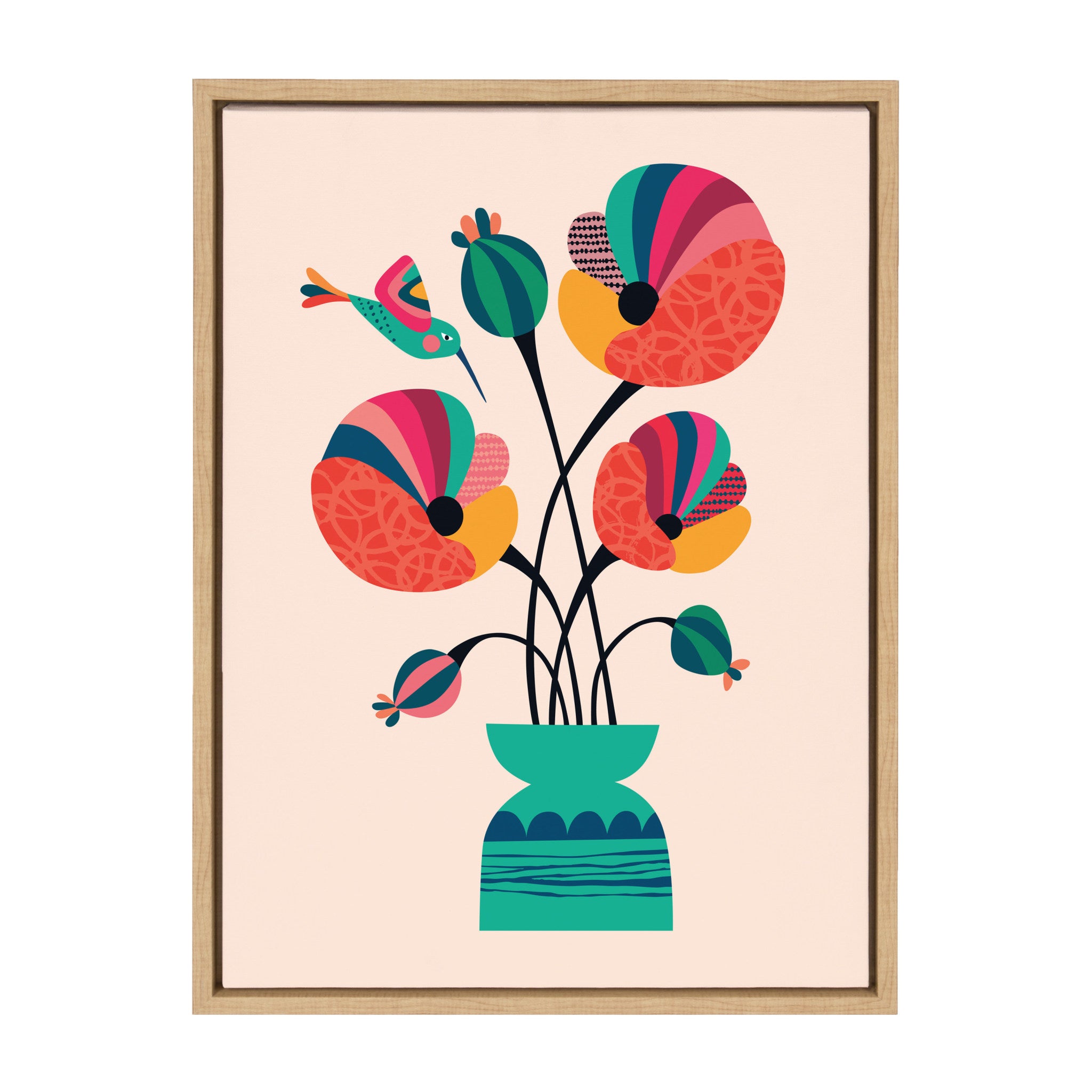 Sylvie Mid Century Modern Poppies Framed Canvas by Rachel Lee of My Dream Wall