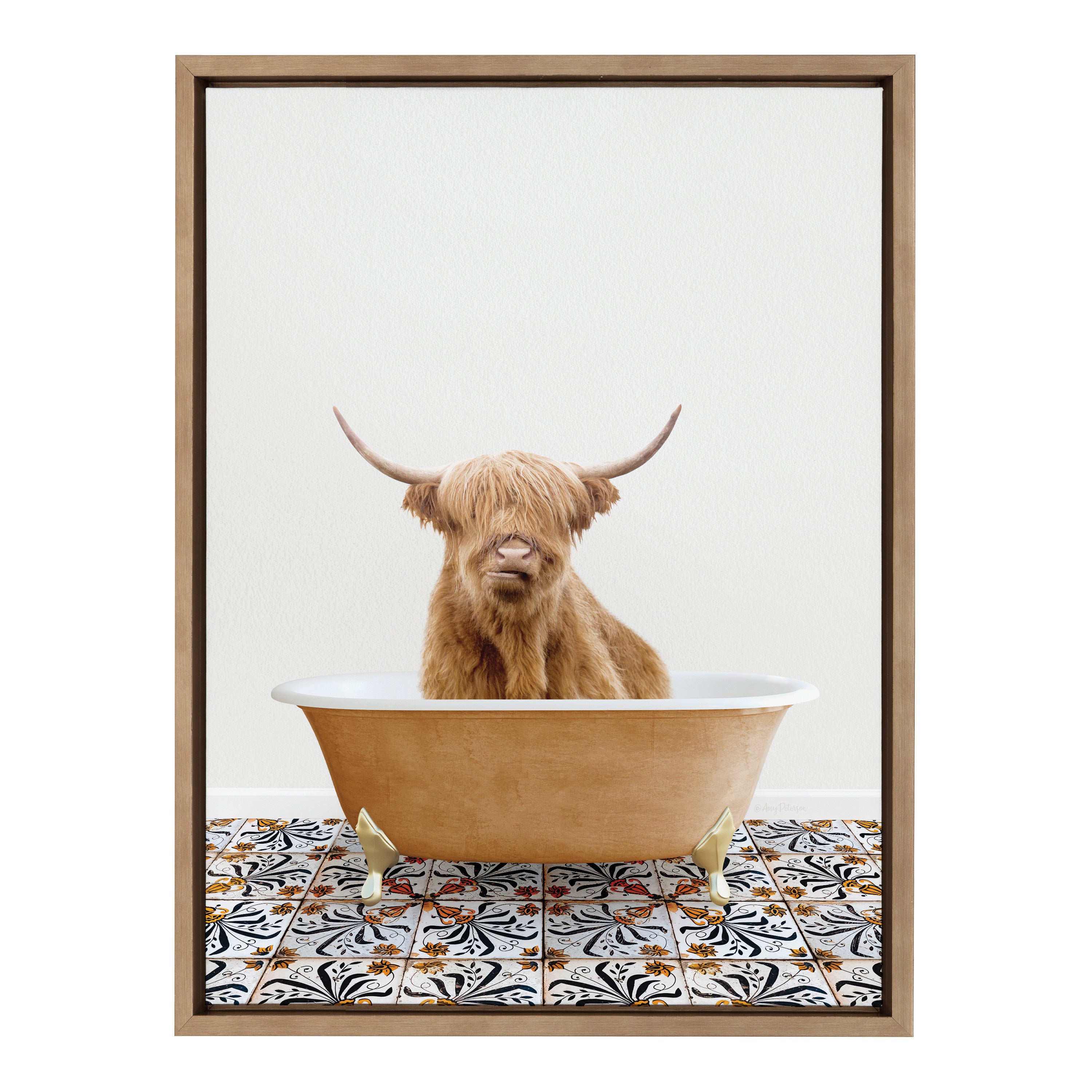 Sylvie Highland Cow In Mediterranean Bath Framed Canvas by Amy Peterson Art Studio