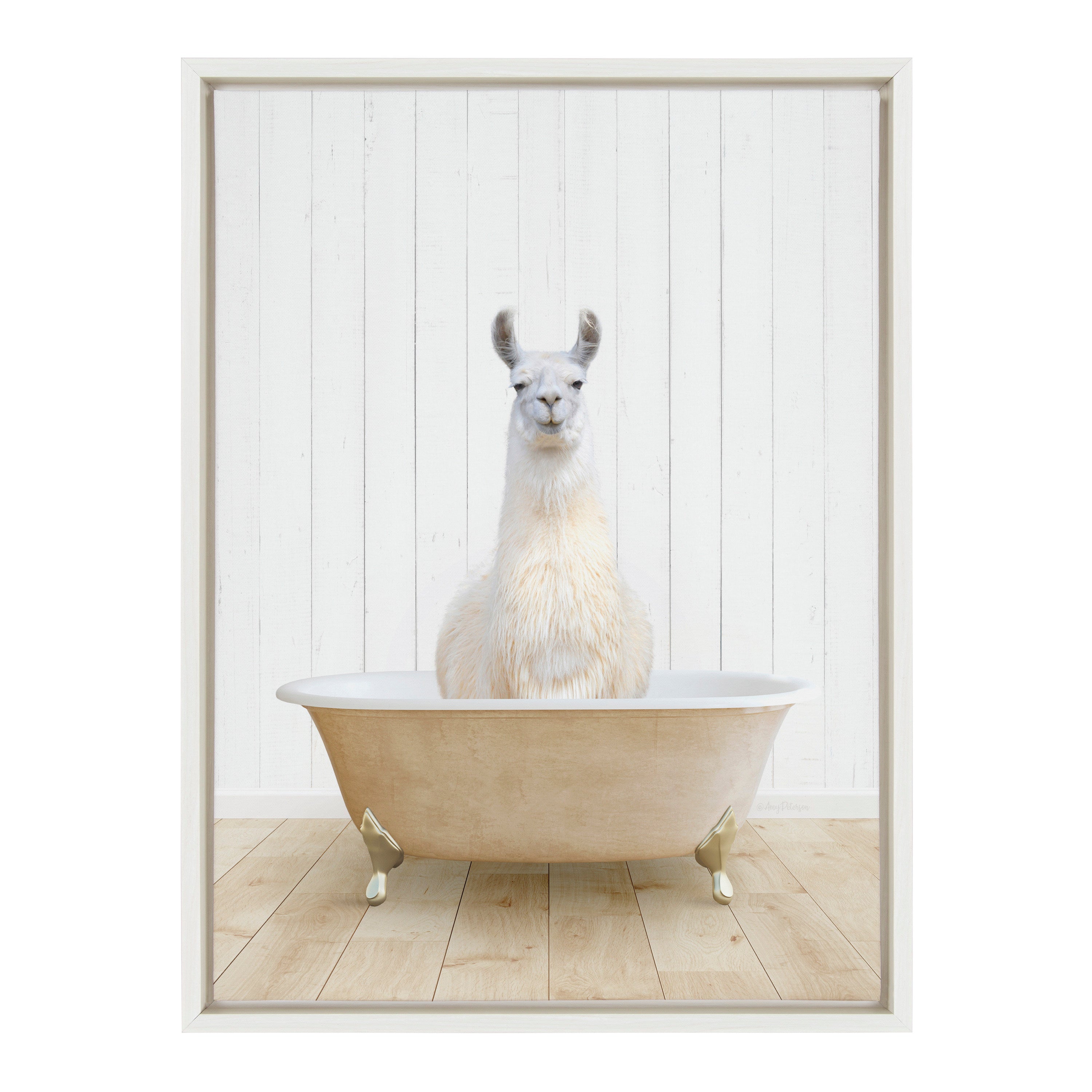 Sylvie Llama Farmhouse Bath Framed Canvas by Amy Peterson Art Studio