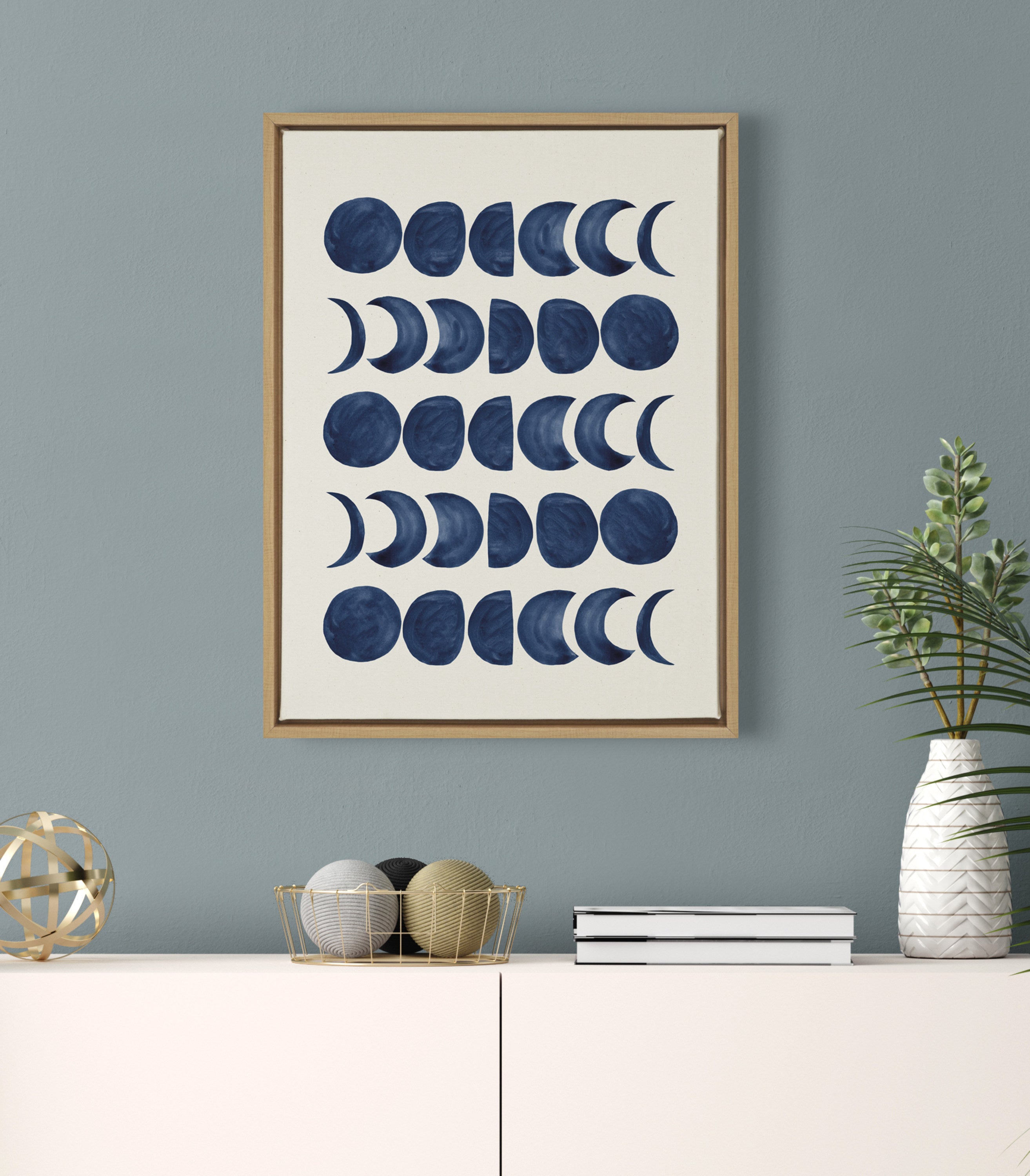 Sylvie Moon Phases Framed Canvas by Teju Reval of SnazzyHues