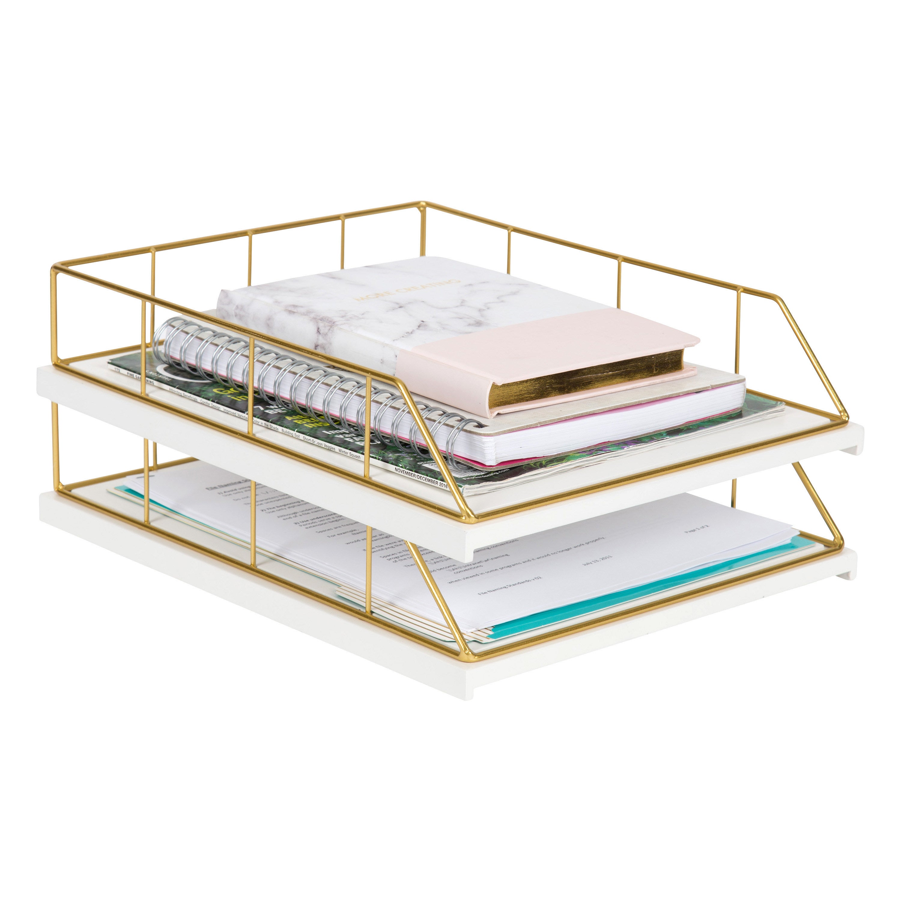 Benbrook Stacked Metal and Wood Letter Trays