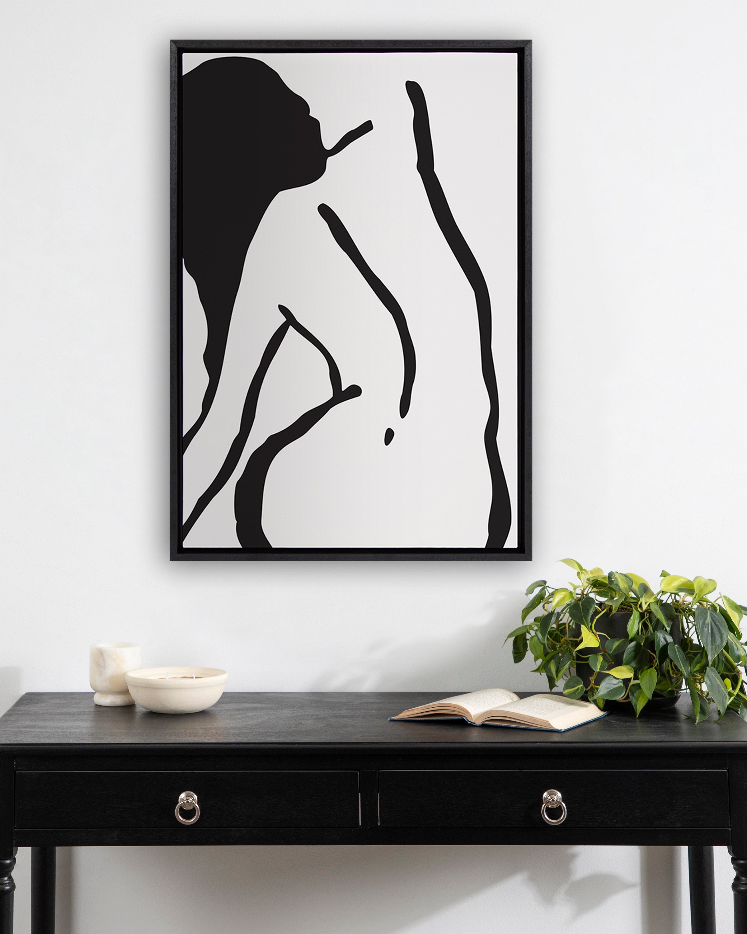 Sylvie Timeless Feminine Figural Drawing 2 Black and White Framed Canvas by The Creative Bunch Studio