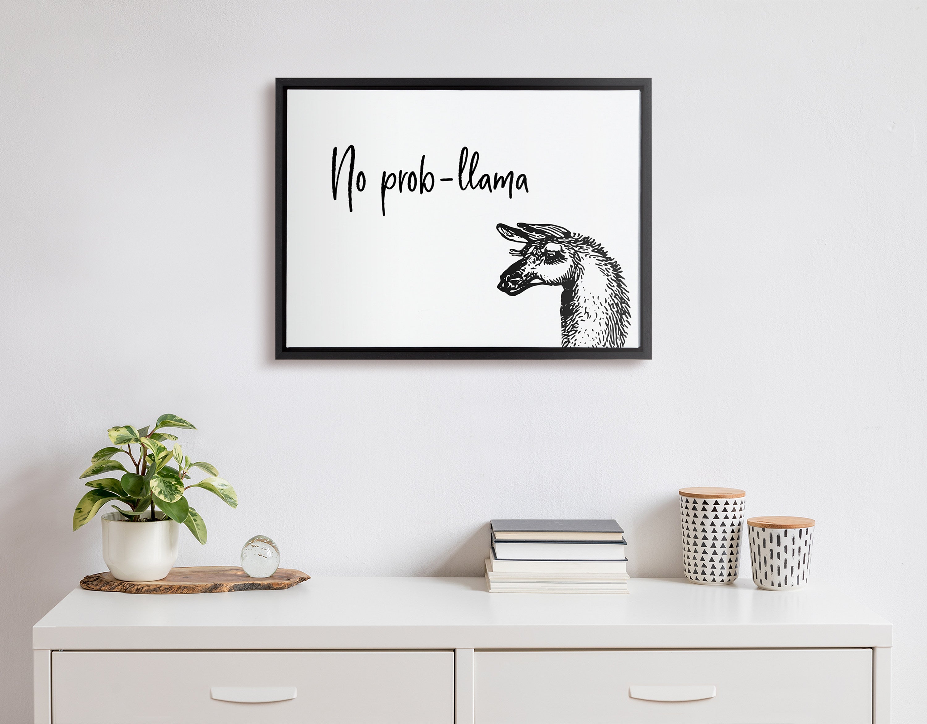 Sylvie No Prob Llama Framed Canvas by Apricot and Birch