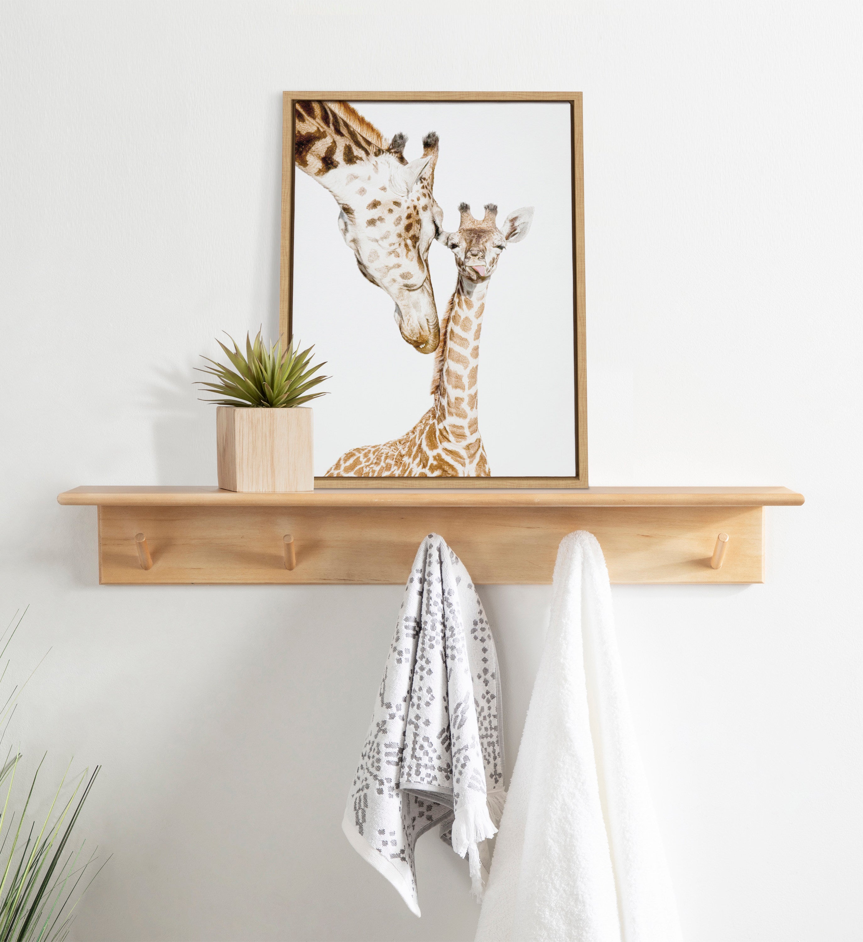 Sylvie Mother and Baby Giraffe Portrait Framed Canvas by Amy Peterson Art Studio