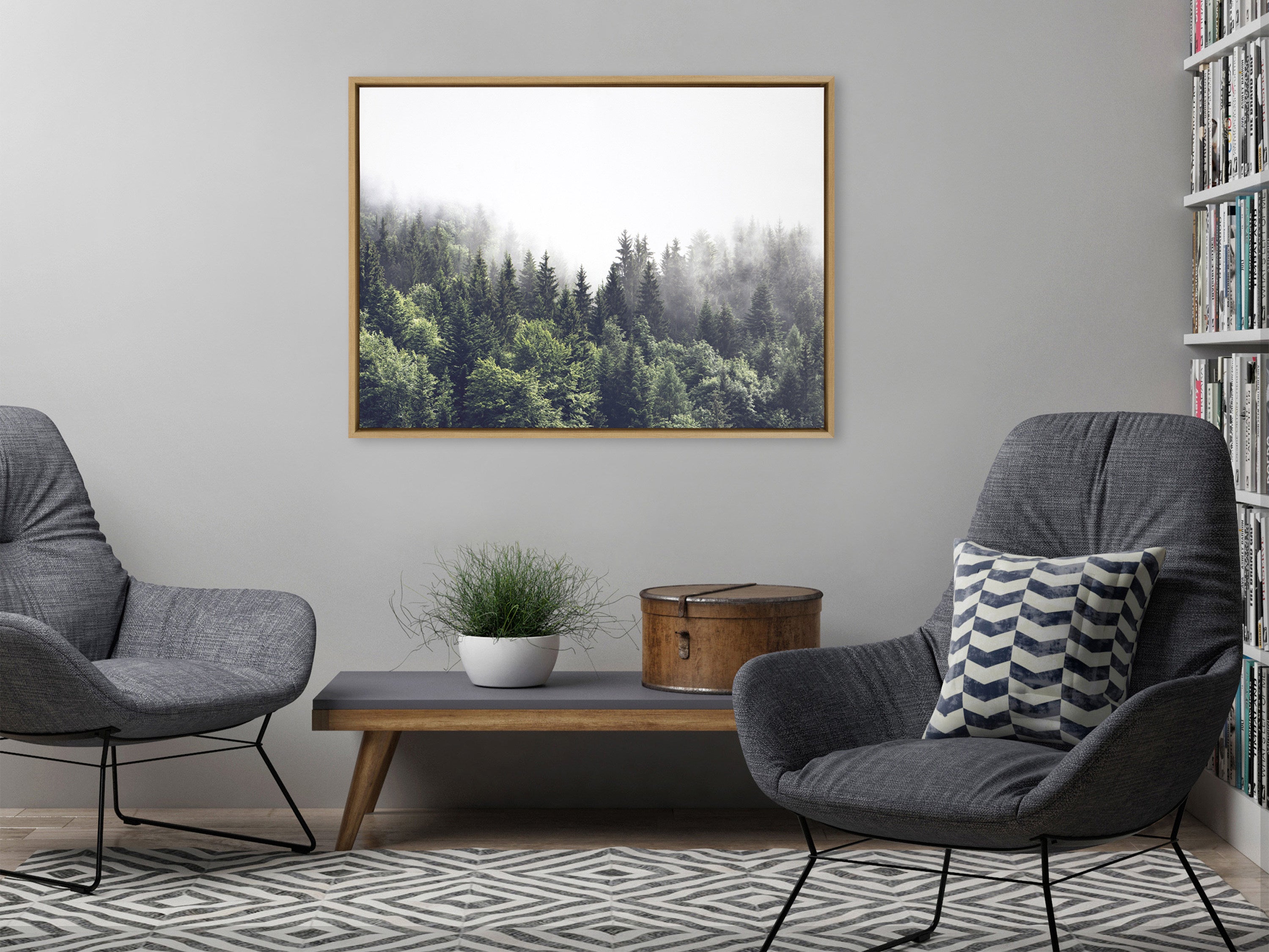 Sylvie Lush Green Forest On A Foggy Day Framed Canvas by The Creative Bunch Studio