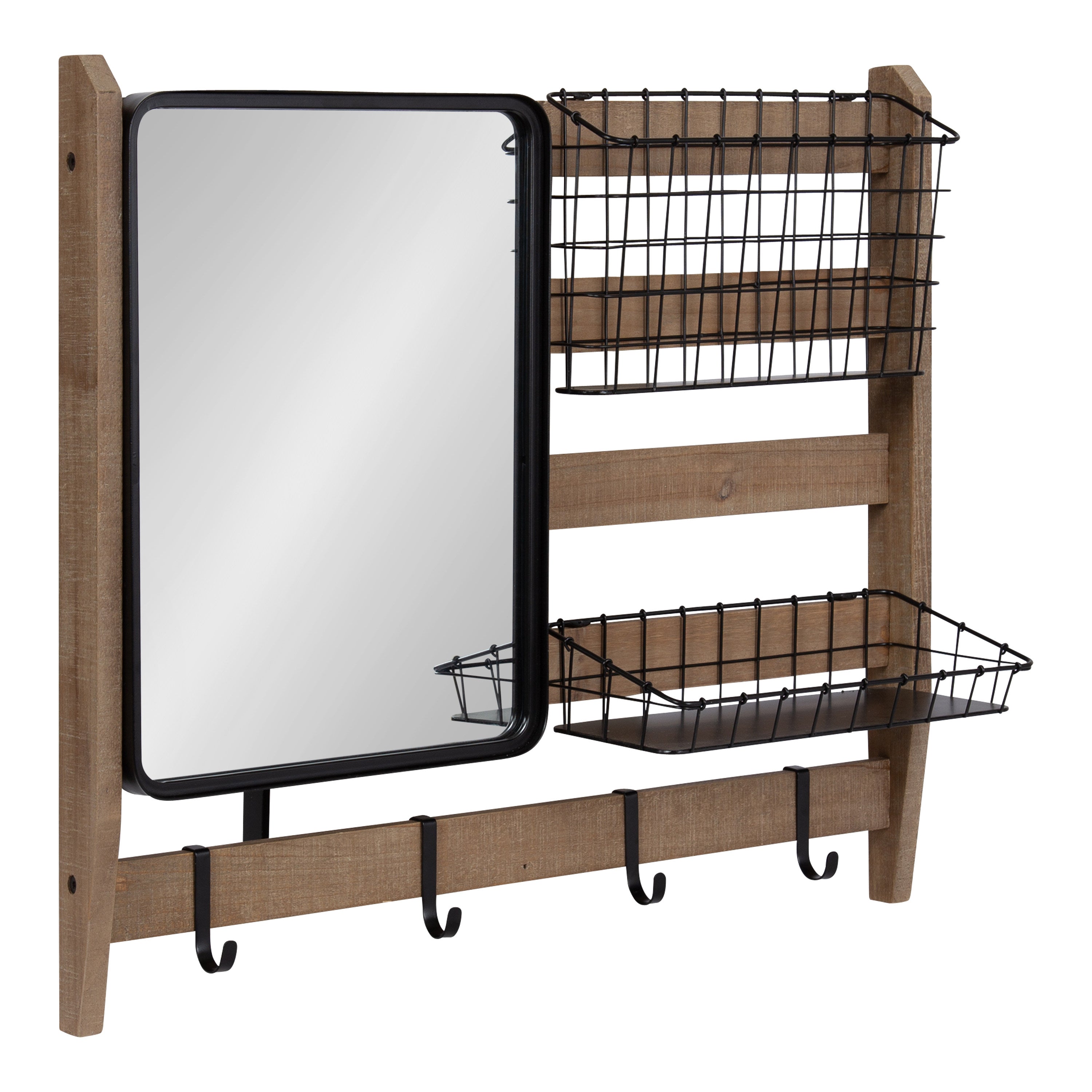 Kate and Laurel Tanner Wall Organizer with Mirror and Hooks, 28 x