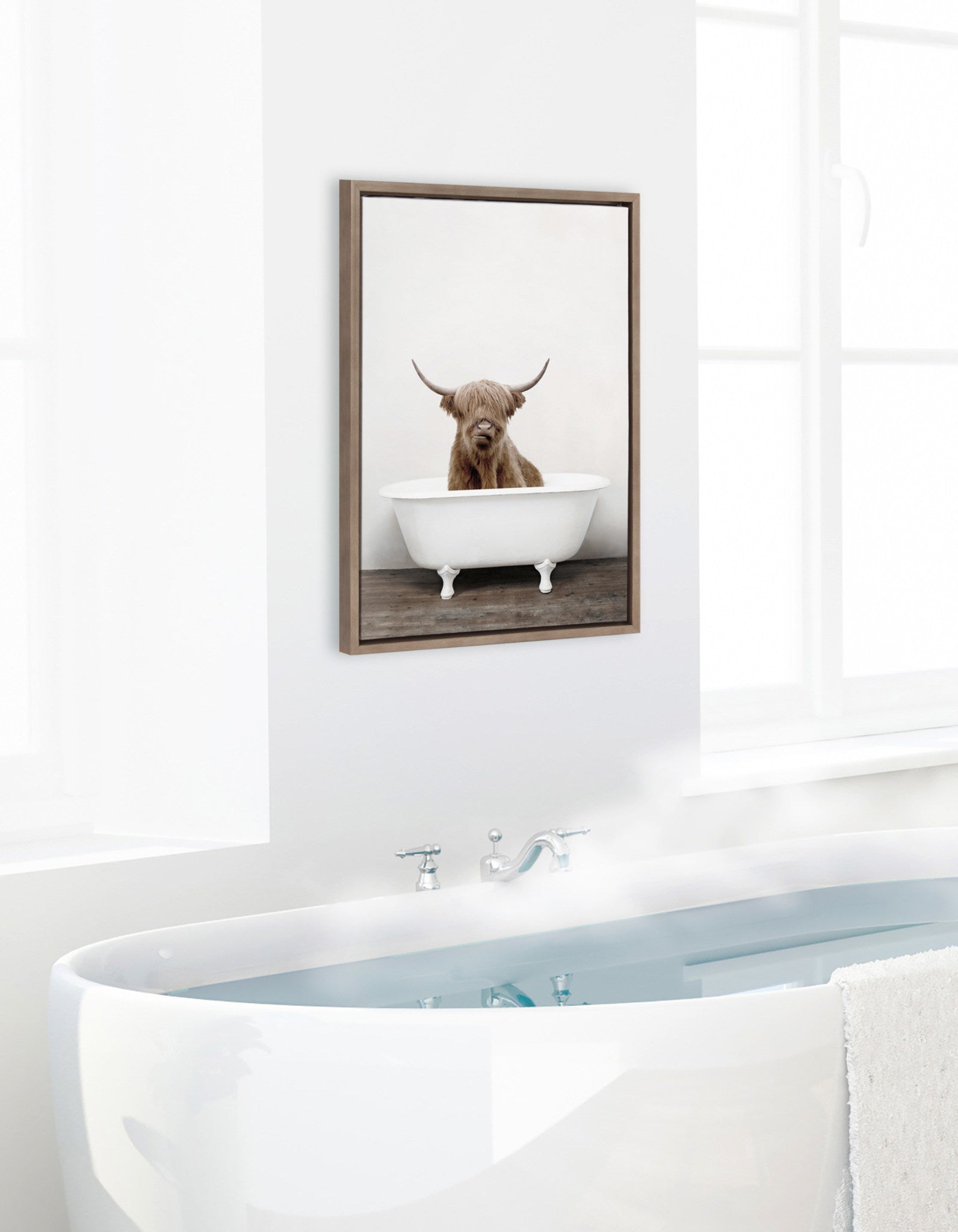Sylvie Highland Cow in Tub Color Updated Framed Canvas by Amy Peterson Art Studio