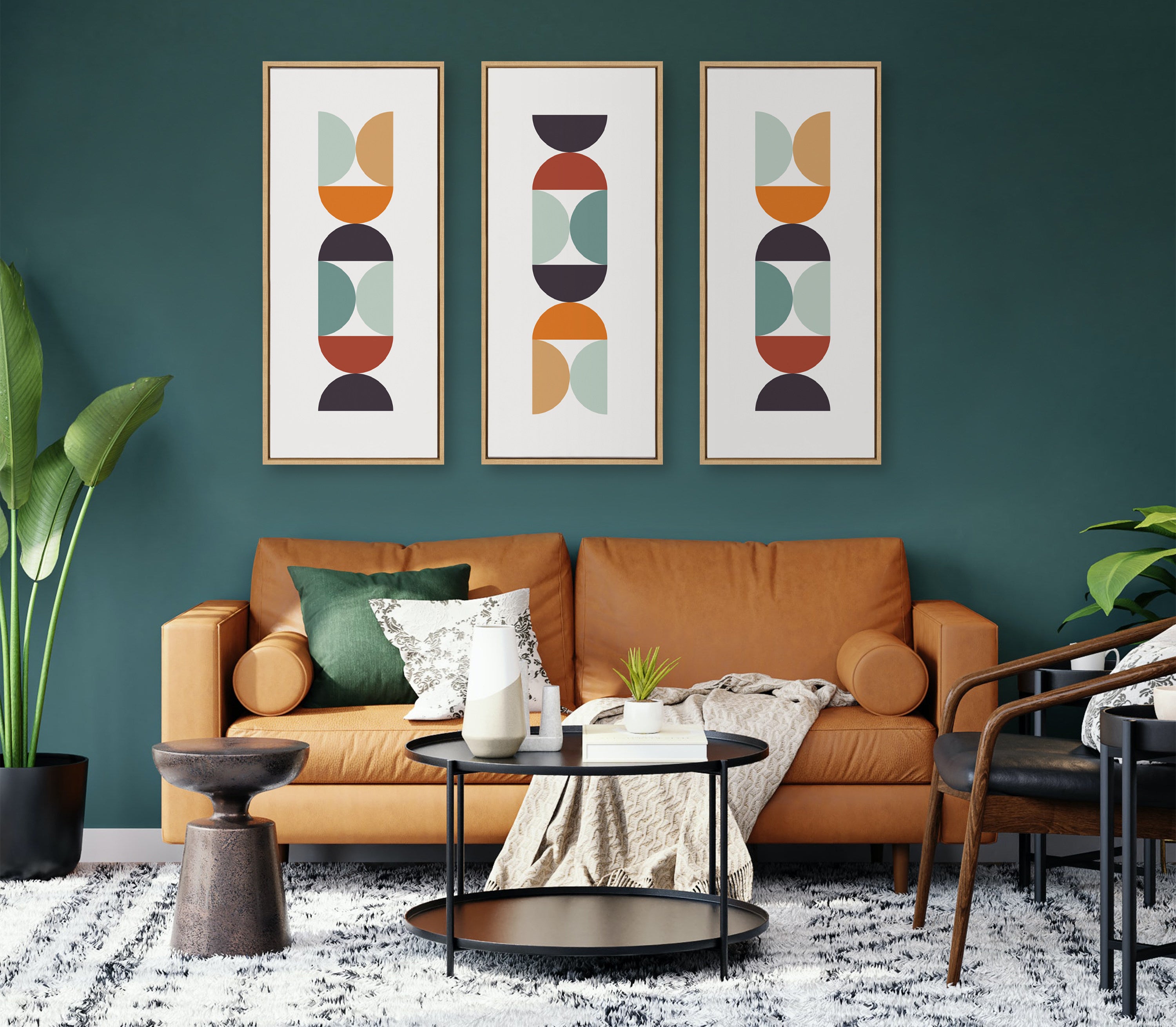 Sylvie Circles and Curves Retro Color Framed Canvas by The Creative Bunch Studio