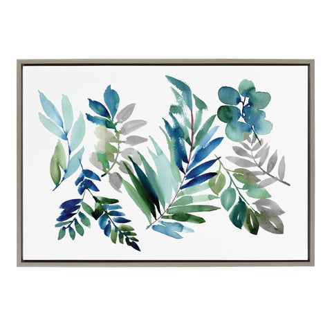 Sylvie Tropic Leaves Blue Framed Canvas by Sara Berrenson