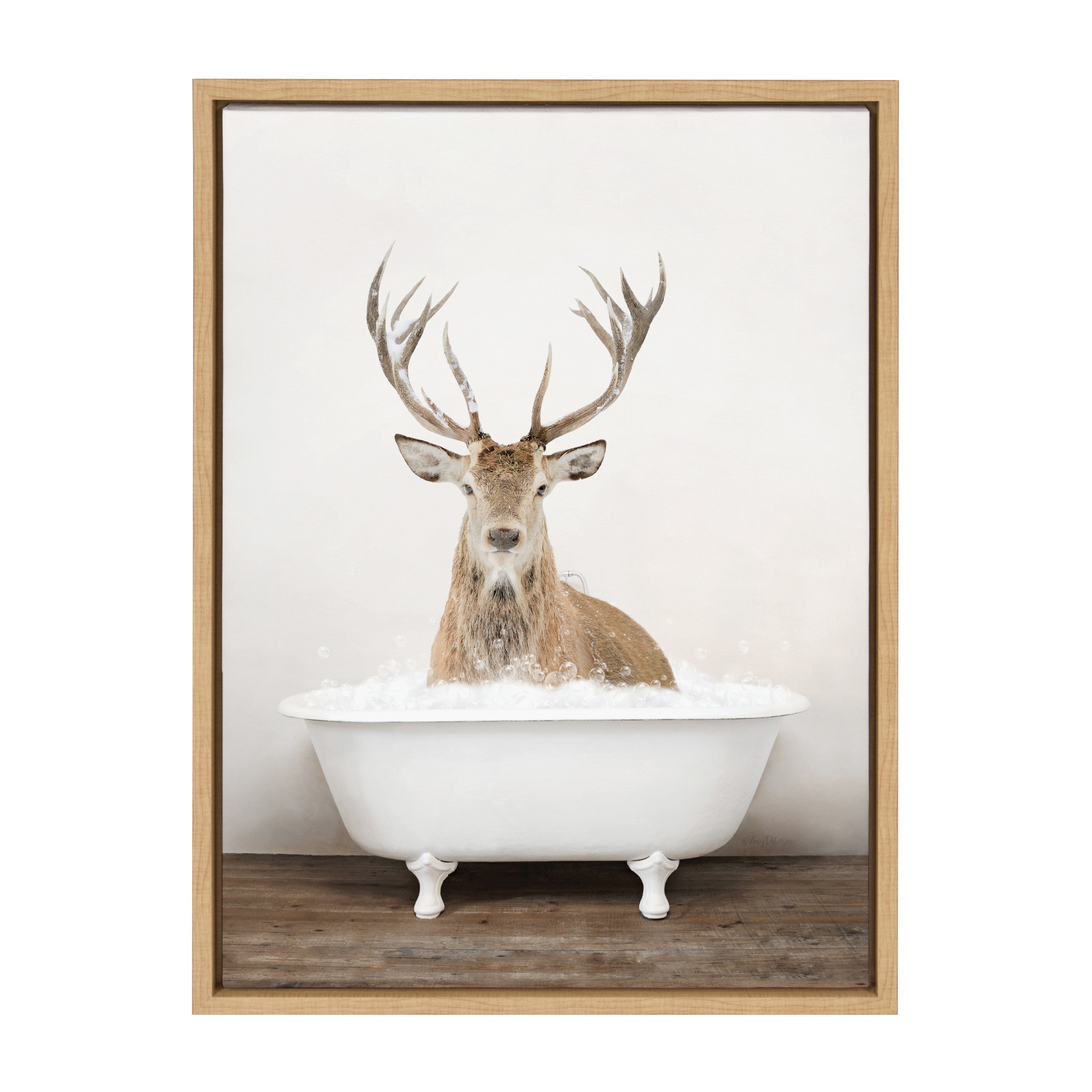 Sylvie Male Deer in Rustic Bath Framed Canvas by Amy Peterson Art Studio