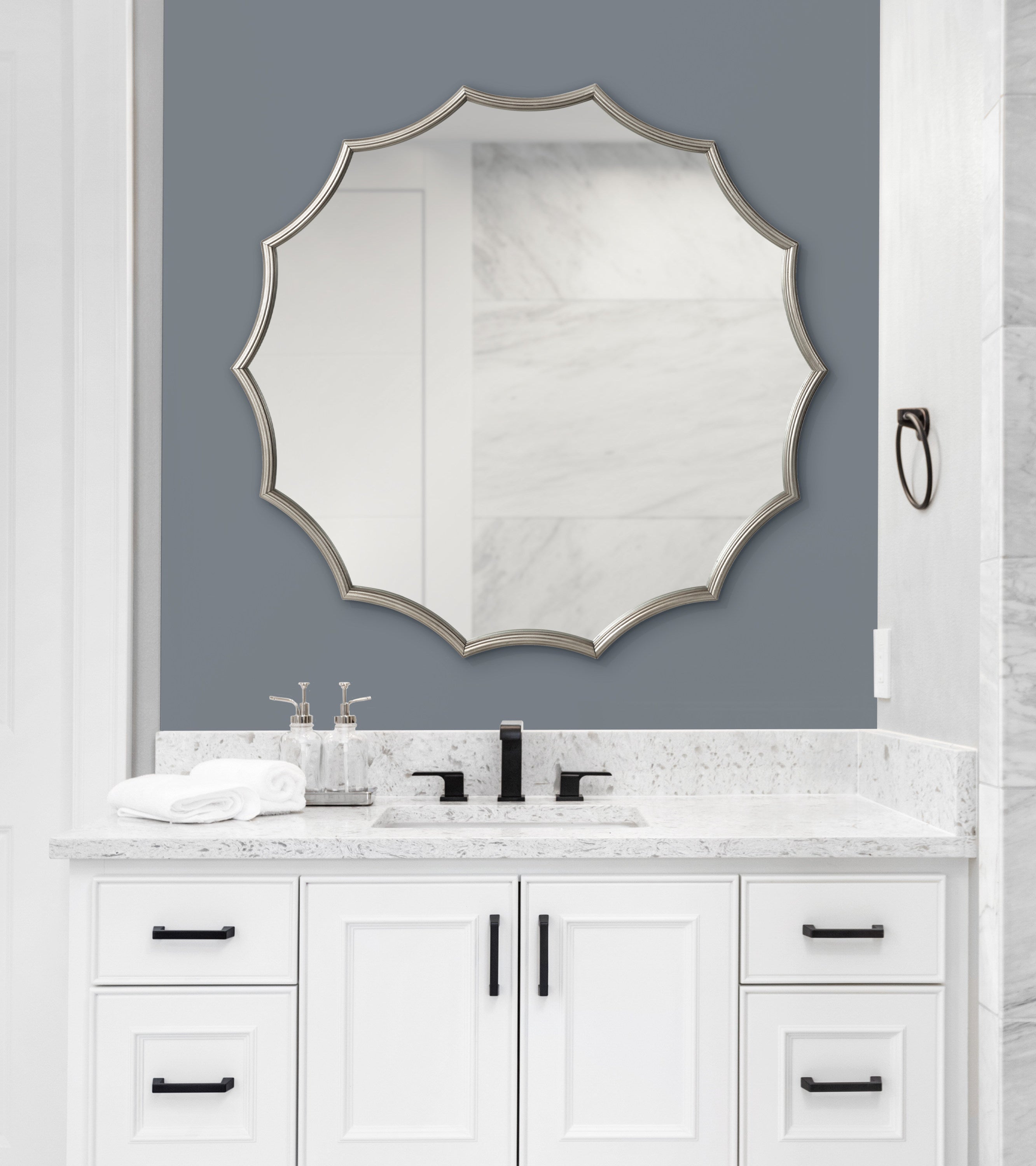 Lalina Scalloped Round Framed Accent Mirror