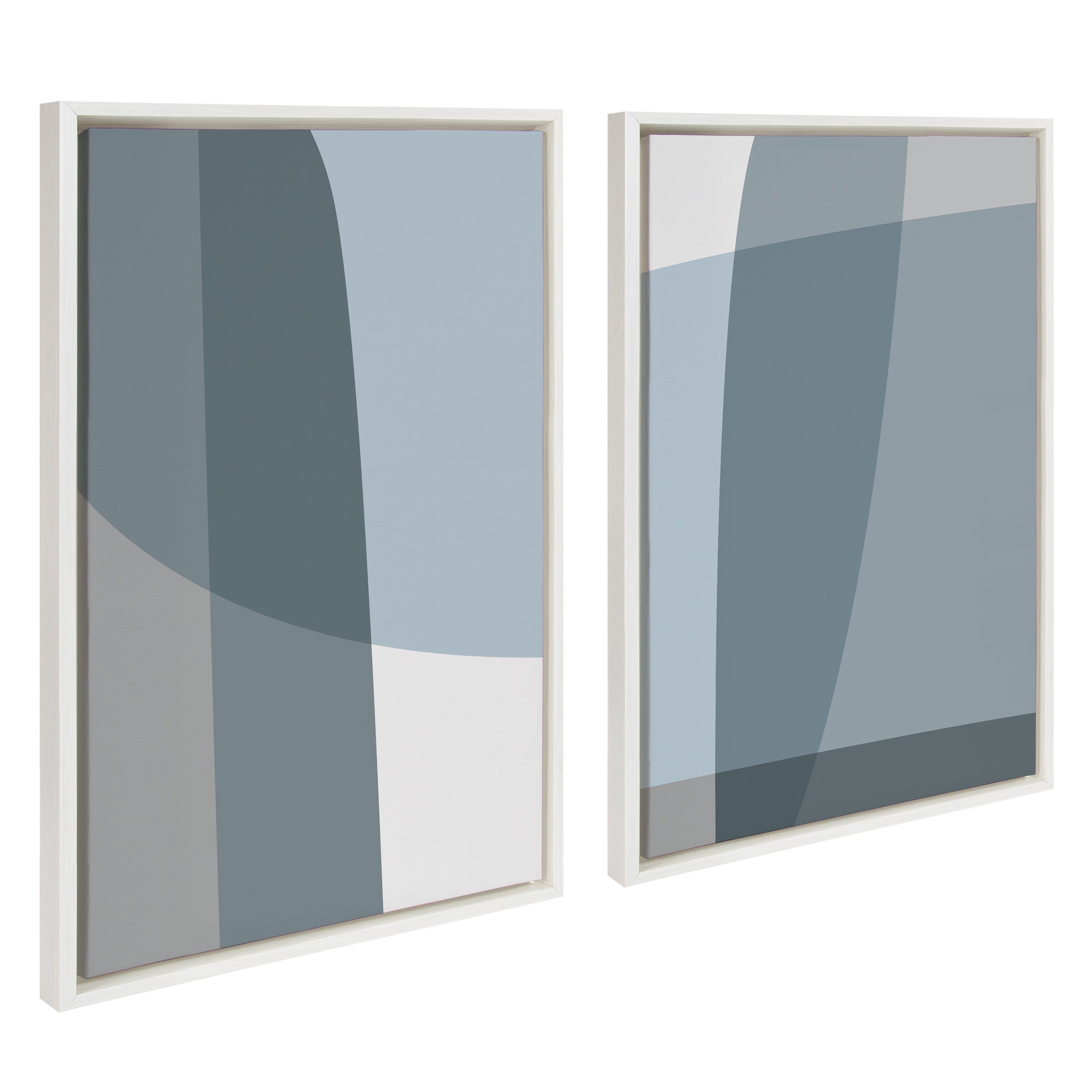 Sylvie Zen Abstract Blue and Gray Stones No 1 and No 2 Framed Canvas by The Creative Bunch Studio
