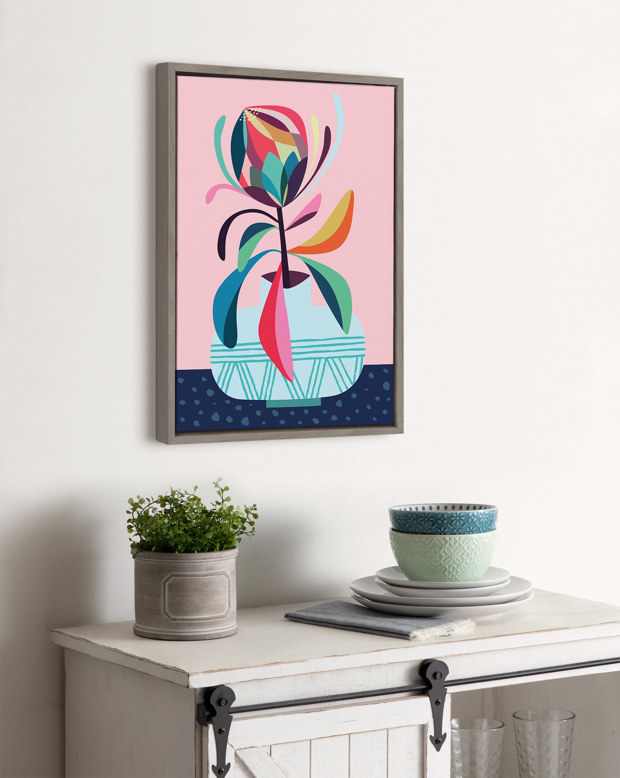 Sylvie Mid Century Modern Protea Framed Canvas by Rachel Lee of My Dream Wall