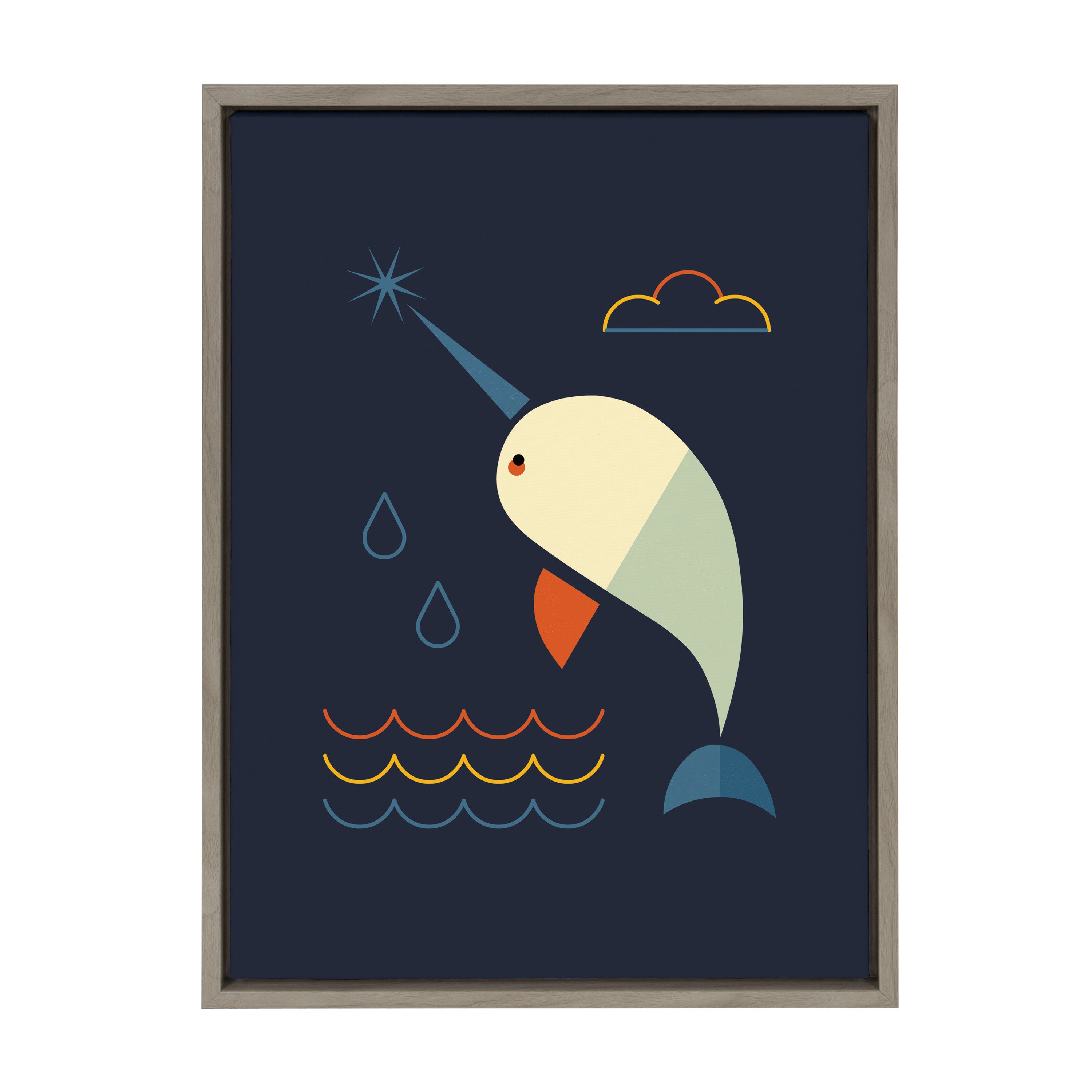 Sylvie Narwhal Modern Framed Canvas by Amber Leaders Designs